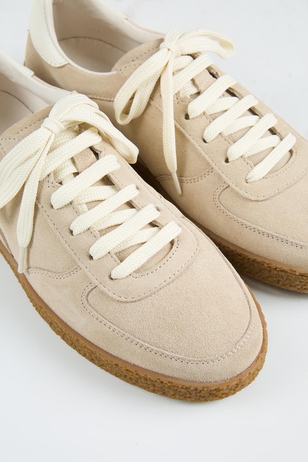 Krahe Sunny Erkek Hakiki Deri Bağcıklı Bej-Ekru Sneakers