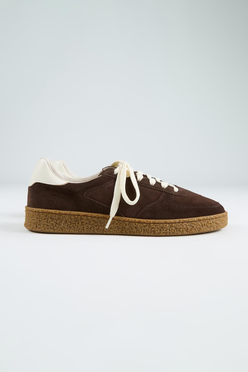 Krahe Sunny Erkek Hakiki Deri Bağcıklı Kahve-Ekru Sneakers