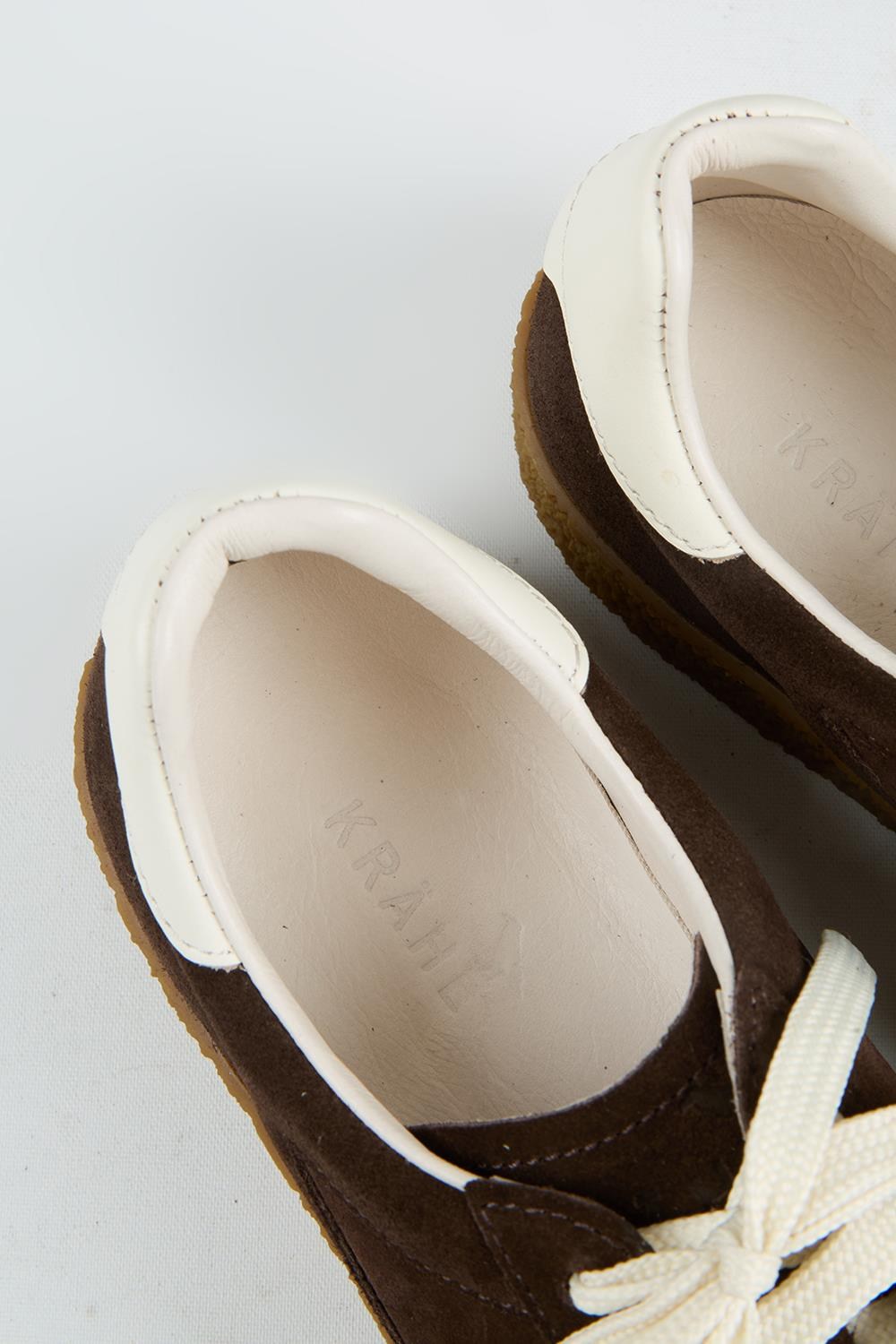Krahe Sunny Erkek Hakiki Deri Bağcıklı Kahve-Ekru Sneakers