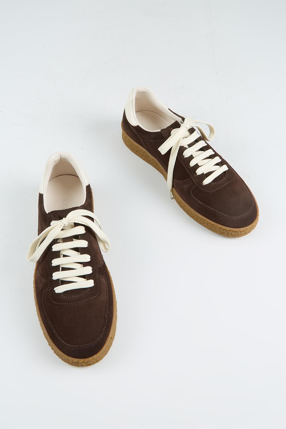 Krahe Sunny Erkek Hakiki Deri Bağcıklı Kahve-Ekru Sneakers