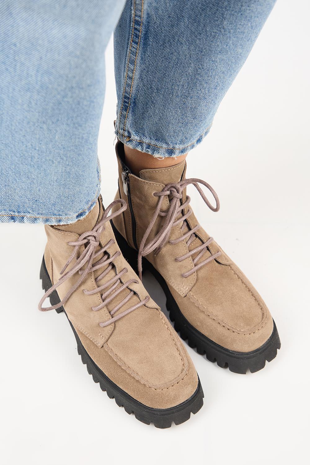 Manijero (Valentina) Kadın Hakiki Deri Bağcıklı Vizon Bot