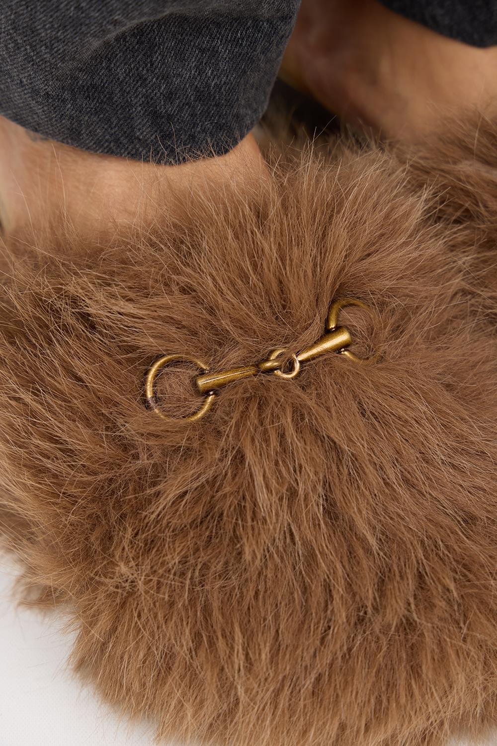 Manijero Zeya Kadın Peluş Tokalı Kahve Terlik