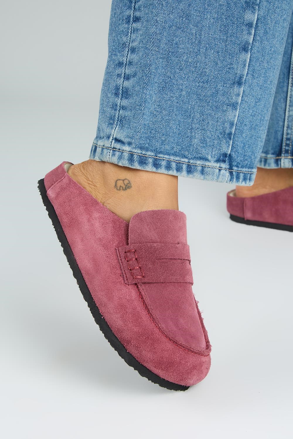 Manijero Ziva 2 Kadın Hakiki Deri Loafer Sabo Vişne Terlik