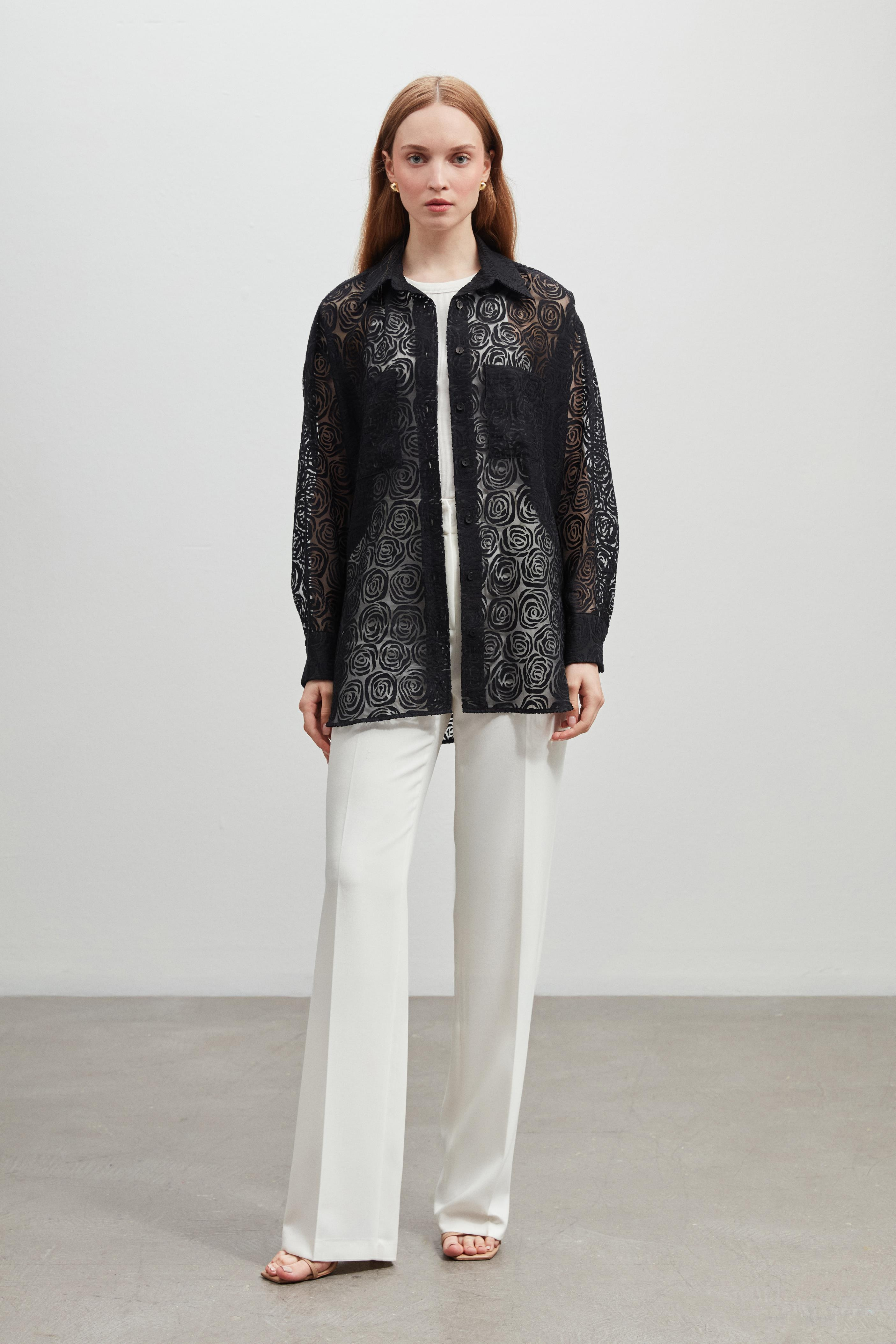 KUŞAKLI TRANSPARAN OVERSIZE GOMLEK