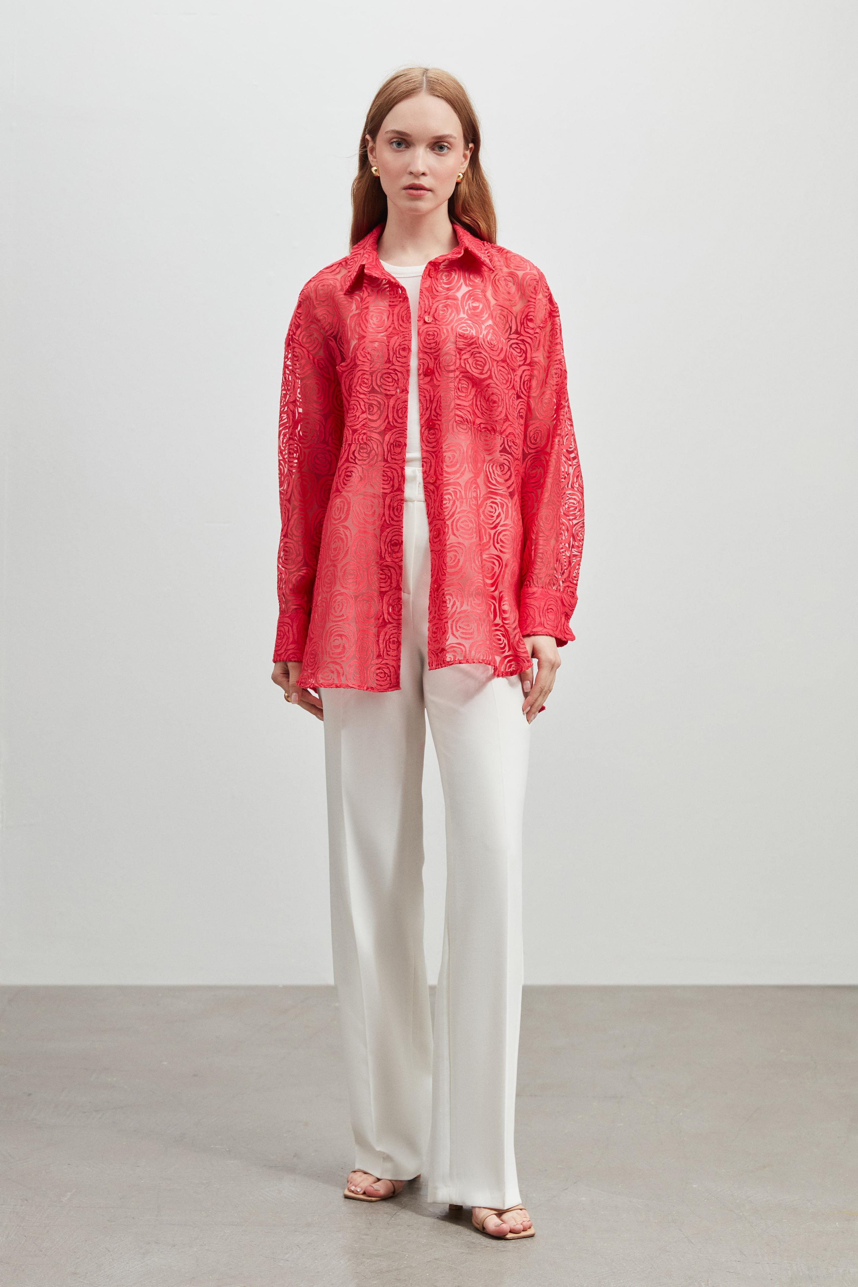 KUŞAKLI TRANSPARAN OVERSIZE GOMLEK