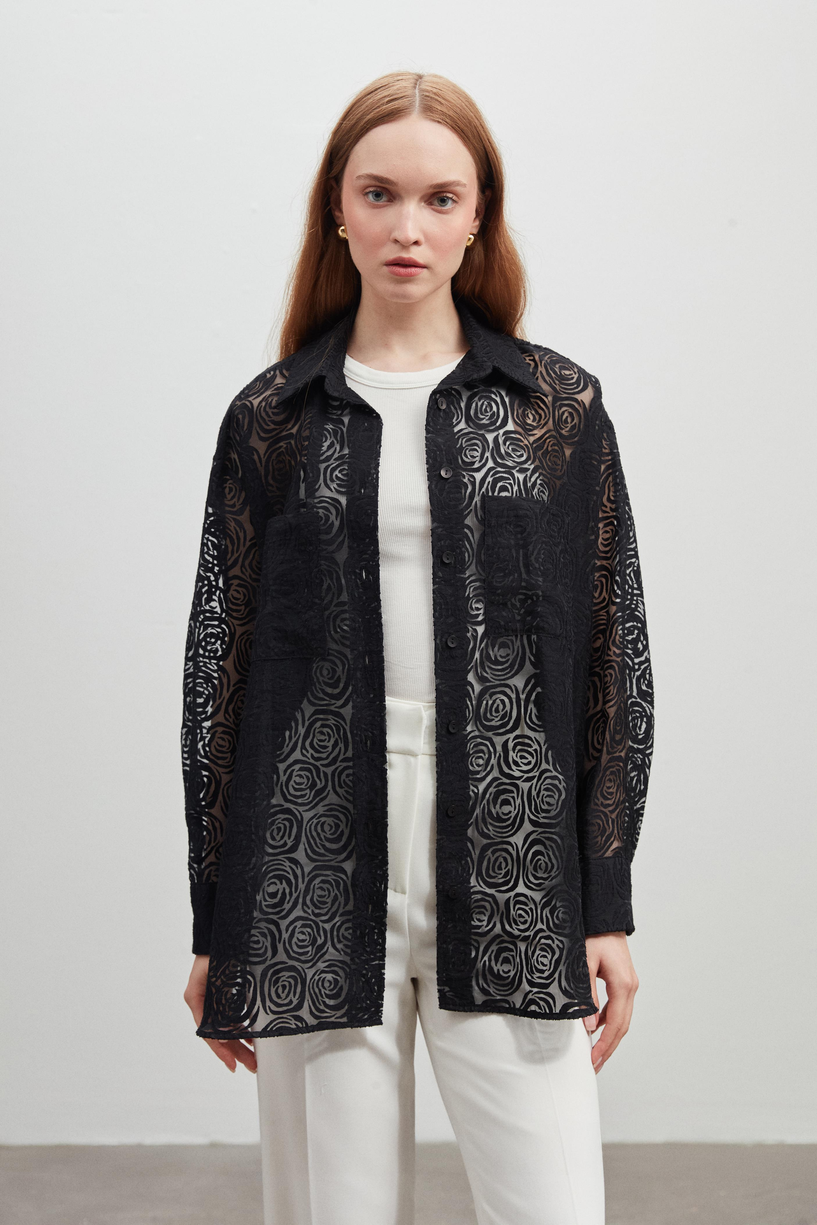 KUŞAKLI TRANSPARAN OVERSIZE GOMLEK