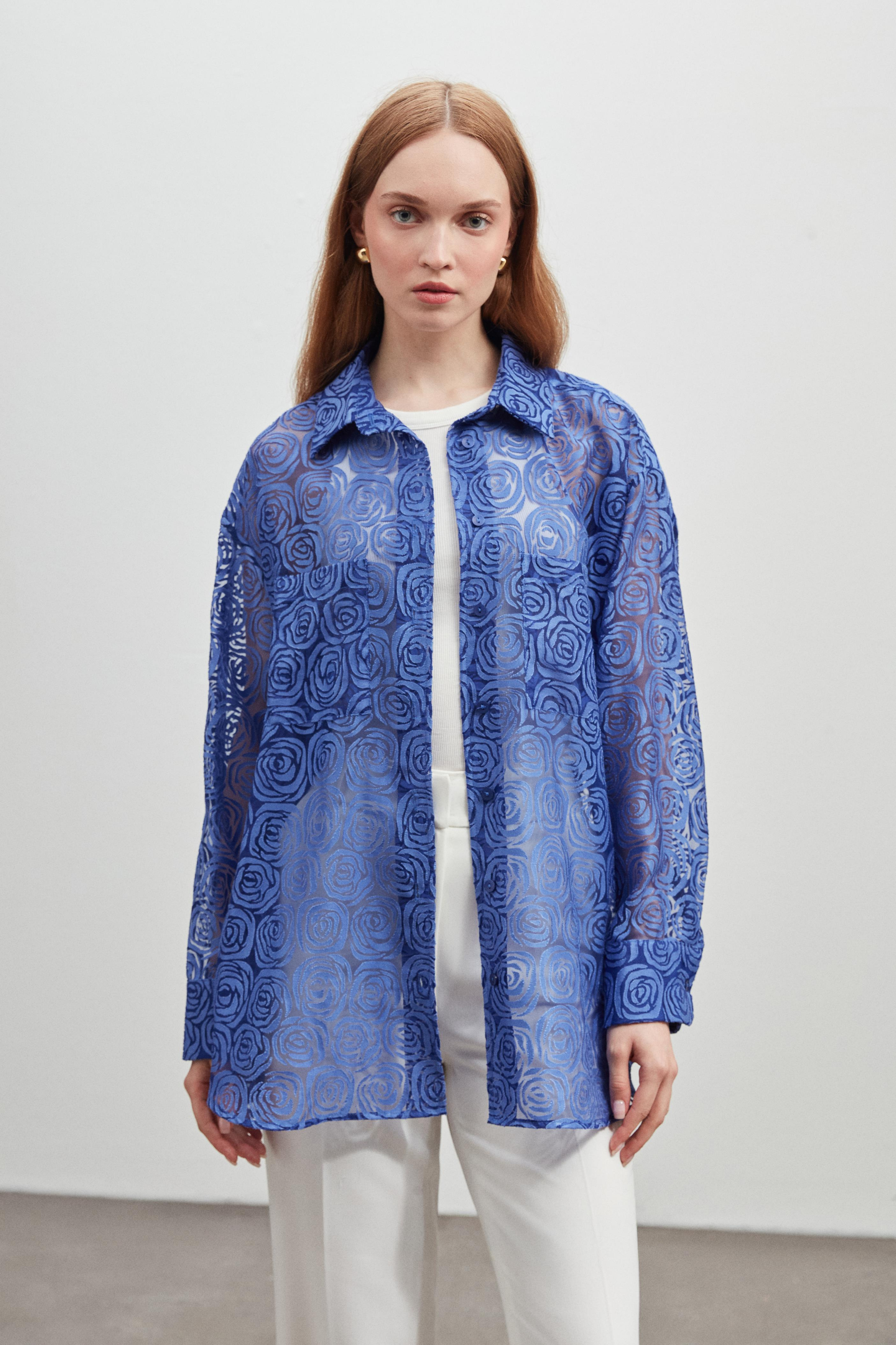 KUŞAKLI TRANSPARAN OVERSIZE GOMLEK