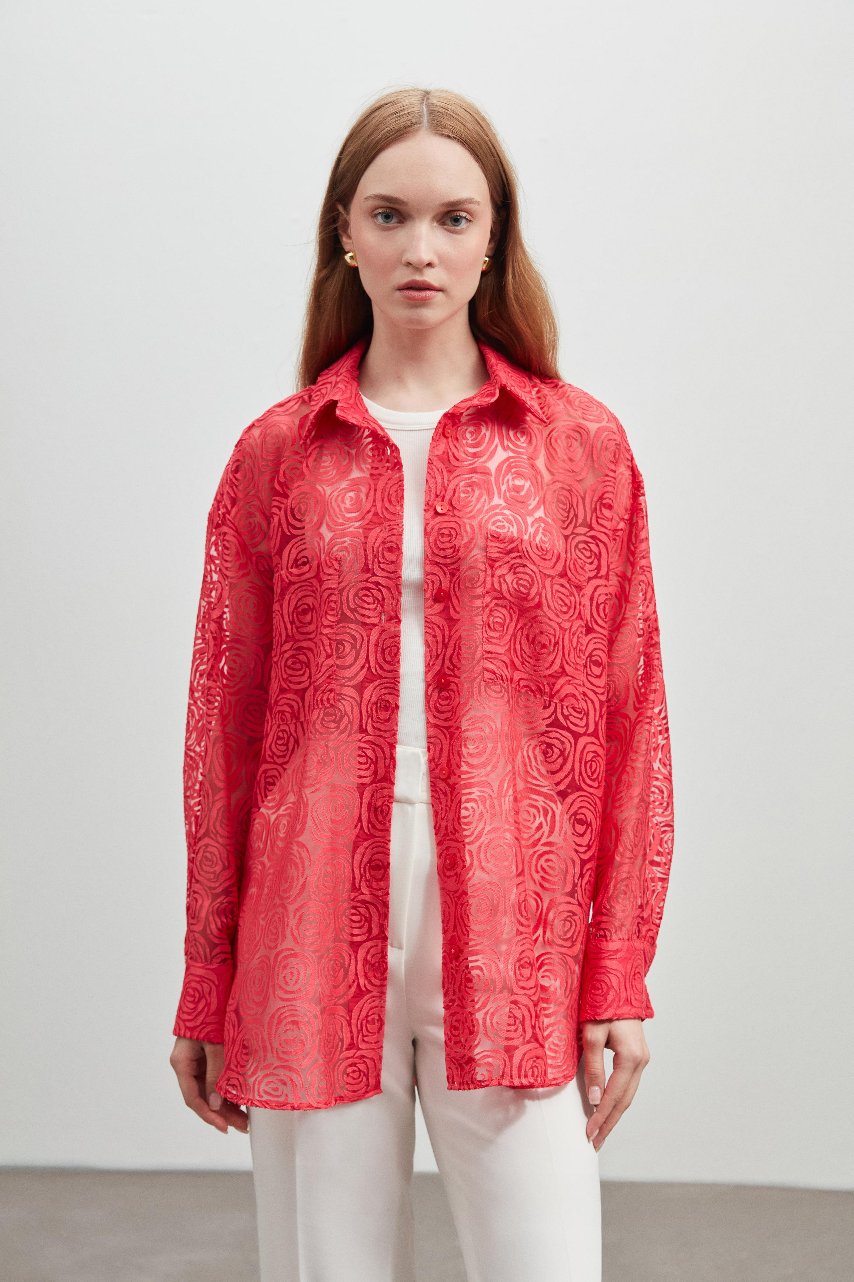 KUŞAKLI TRANSPARAN OVERSIZE GOMLEK