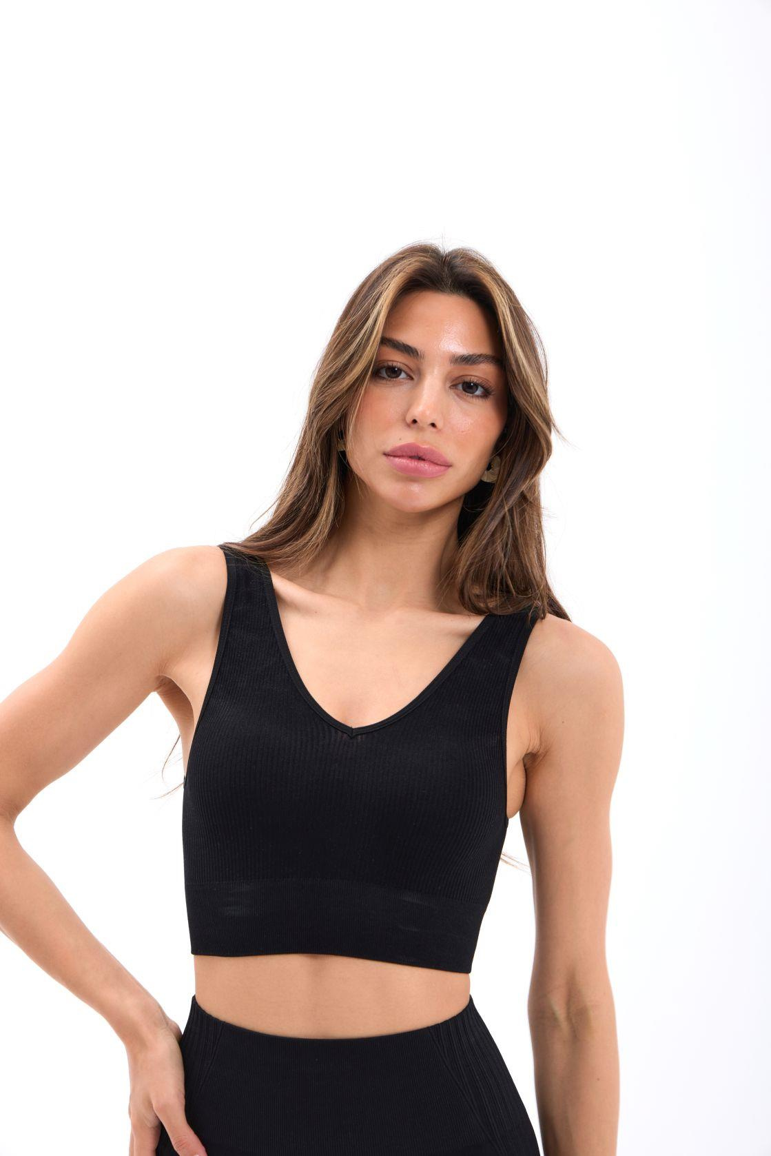 15543 RİPLİ V YAKA BRA-SİYAH