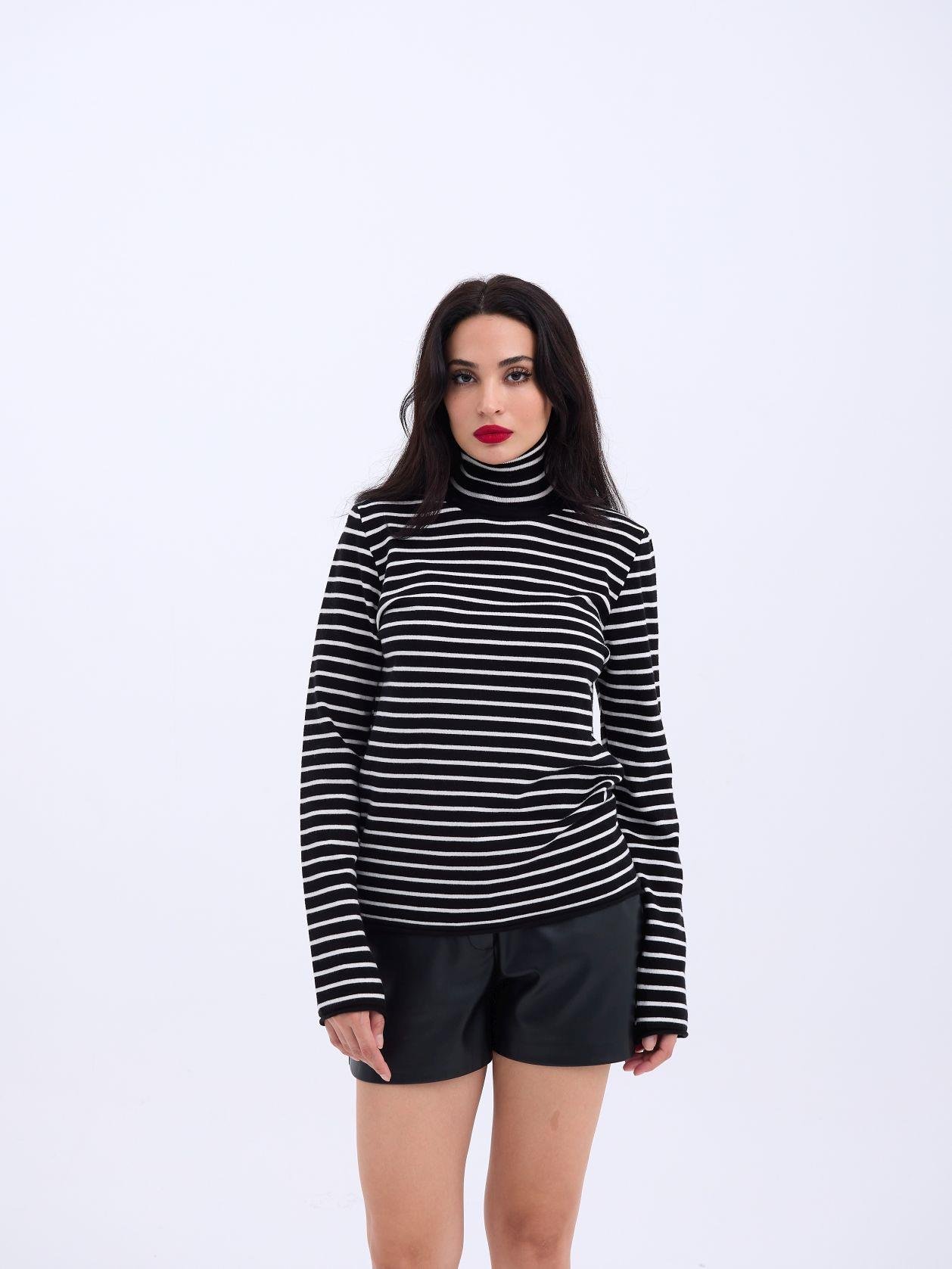 4213 TRİKO ÇİZGİLİ BALIKÇI SALAŞ-SİYAH-EKRU