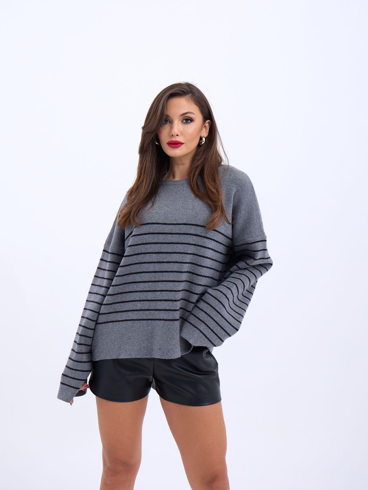 42351 TRİKO SIFIR YAKA ÇİZGİLİ SALAŞ-GRİ-SİYAH