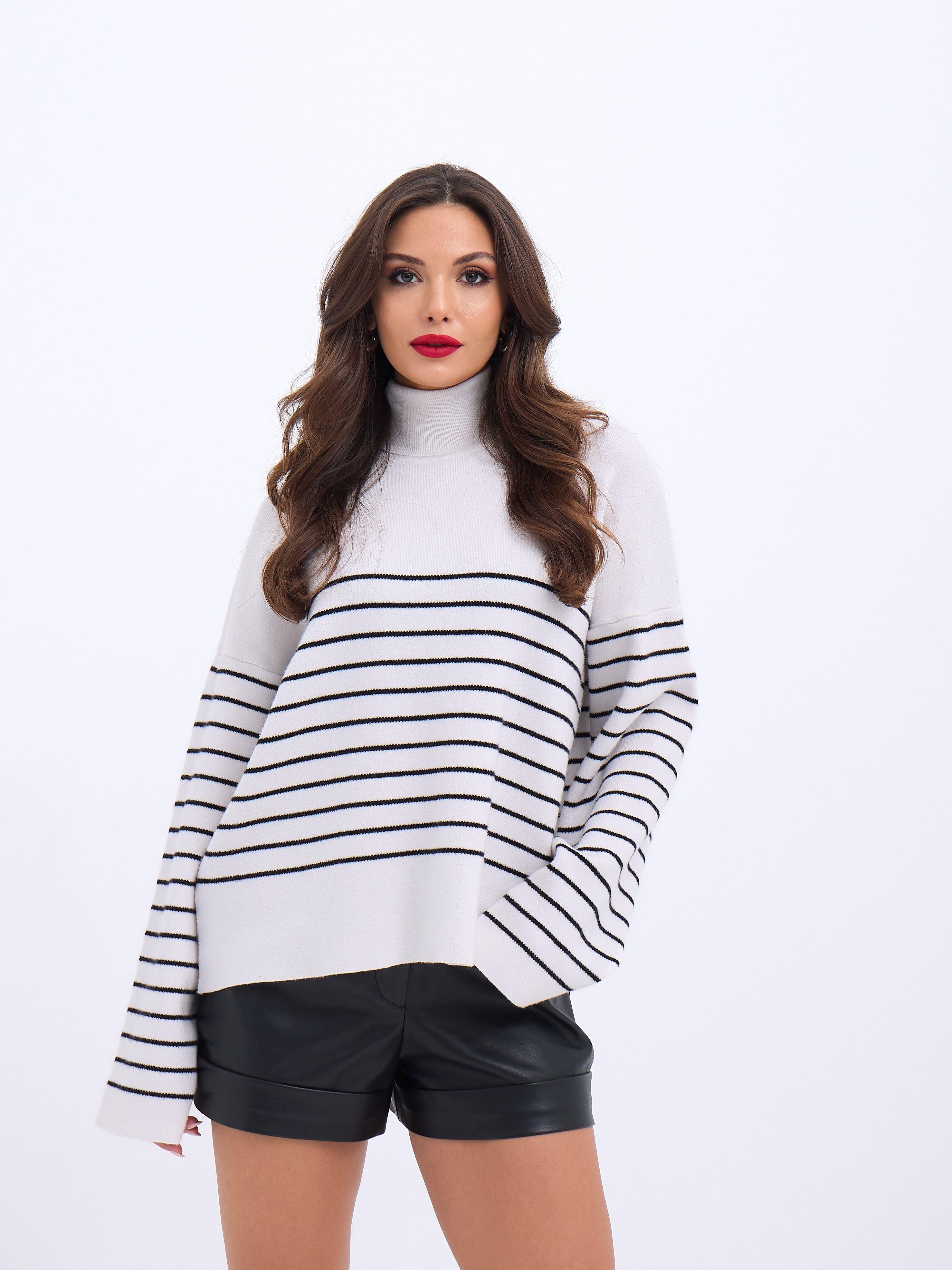 42361 TRİKO BALIKÇI YAKA ÇİZGİLİ SALAŞ-EKRU-SİYAH