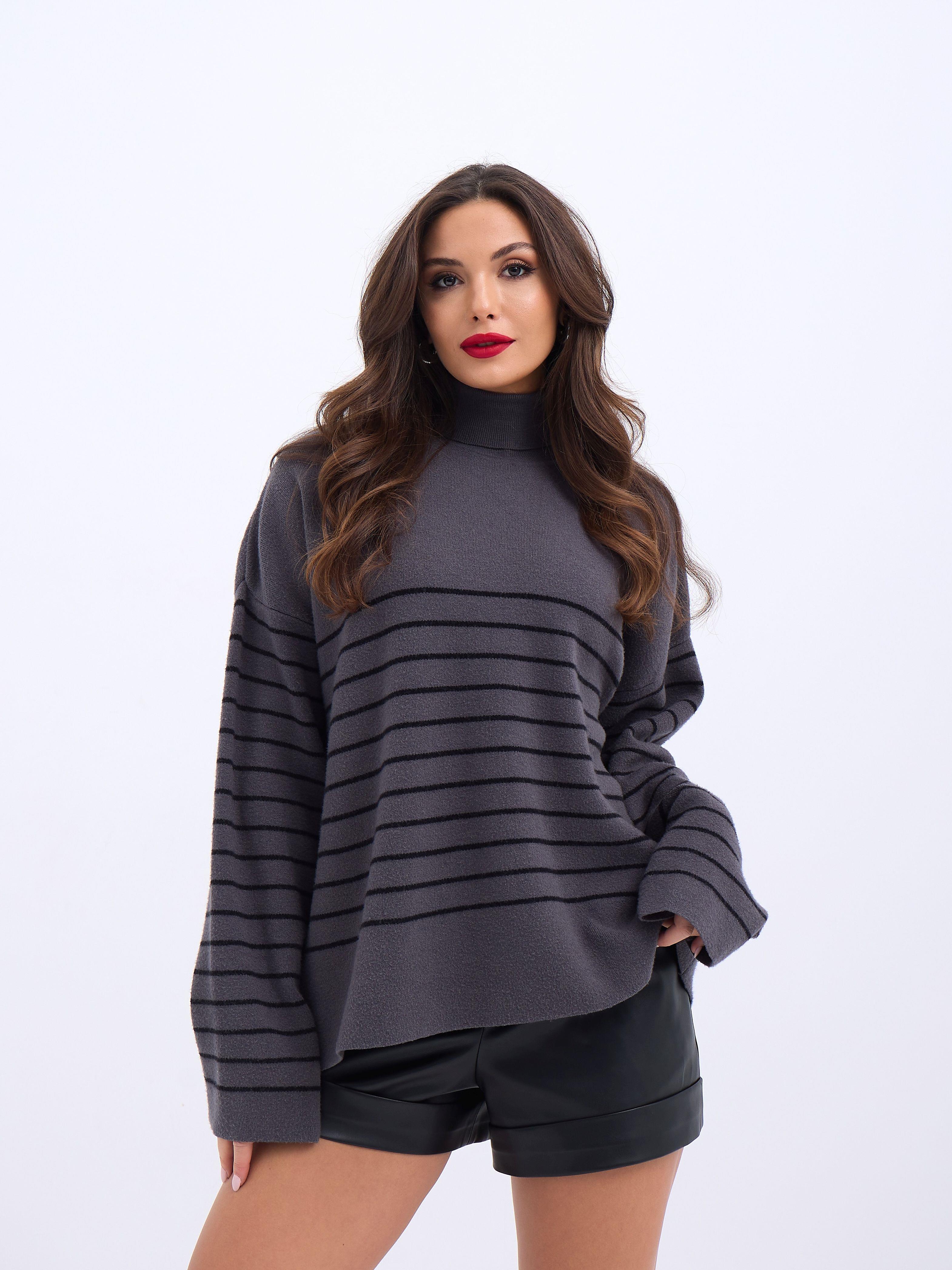 42361 TRİKO BALIKÇI YAKA ÇİZGİLİ SALAŞ-ANTRASİT-SİYAH