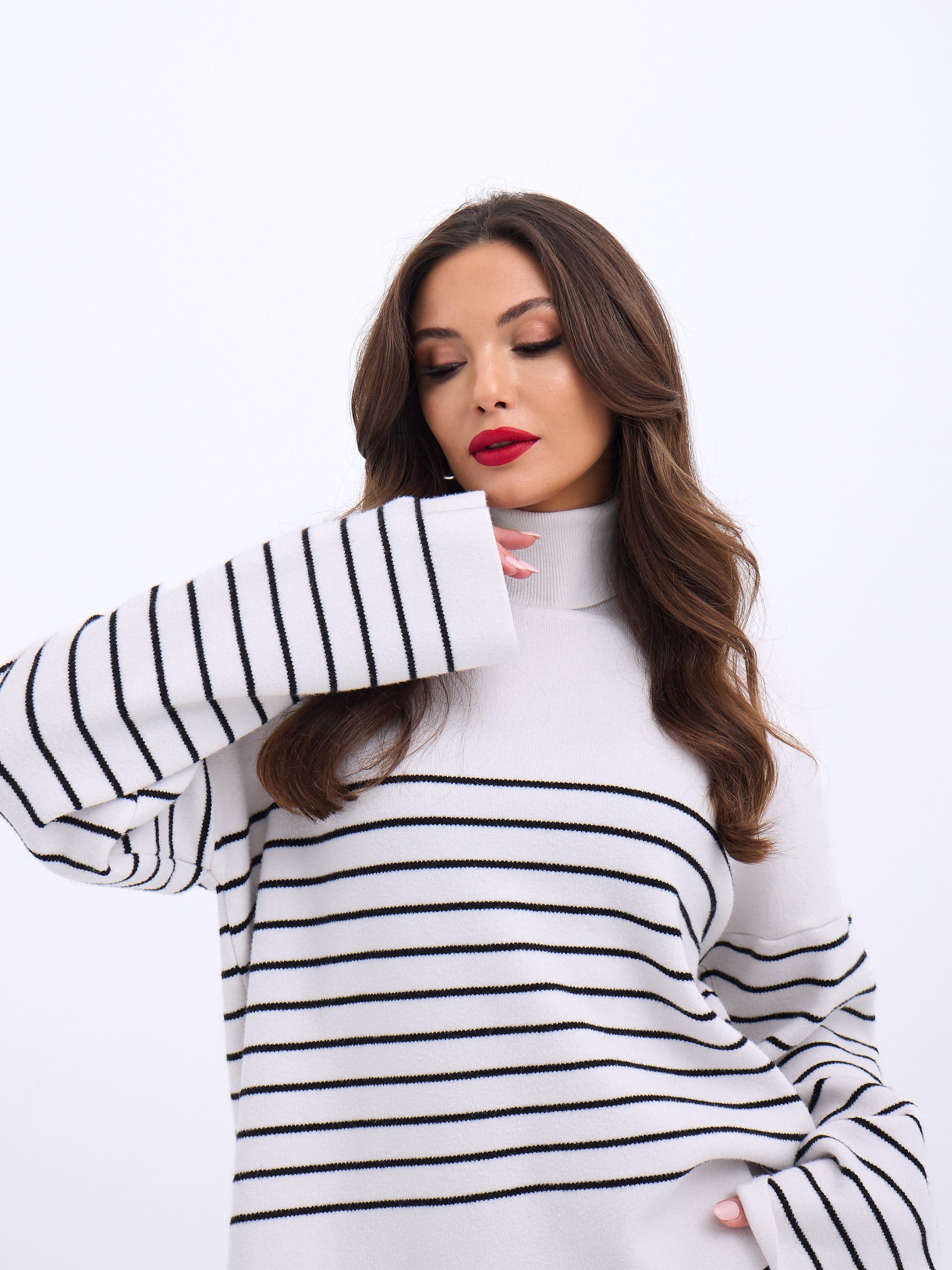 42361 TRİKO BALIKÇI YAKA ÇİZGİLİ SALAŞ-EKRU-SİYAH