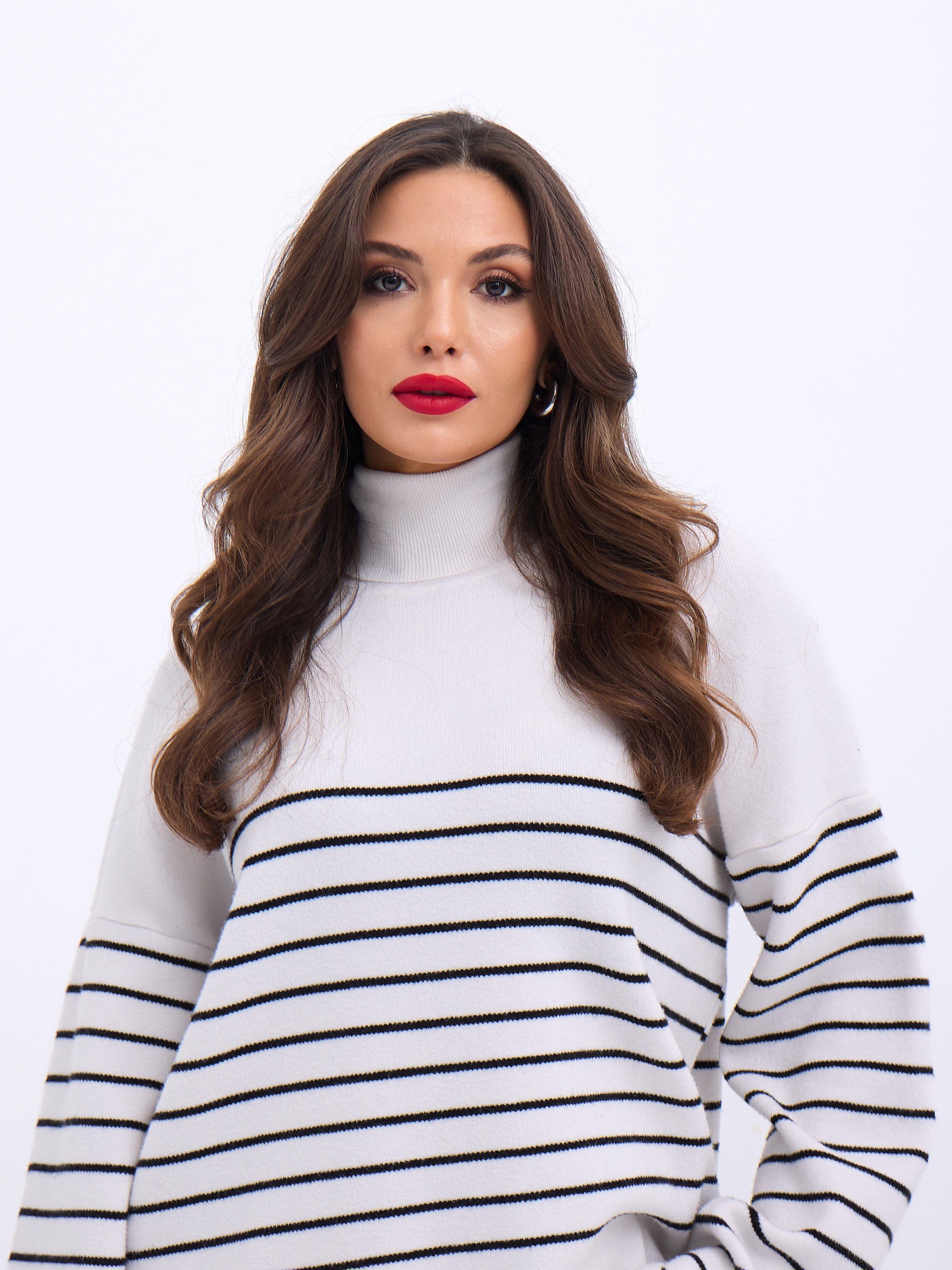 42361 TRİKO BALIKÇI YAKA ÇİZGİLİ SALAŞ-EKRU-SİYAH