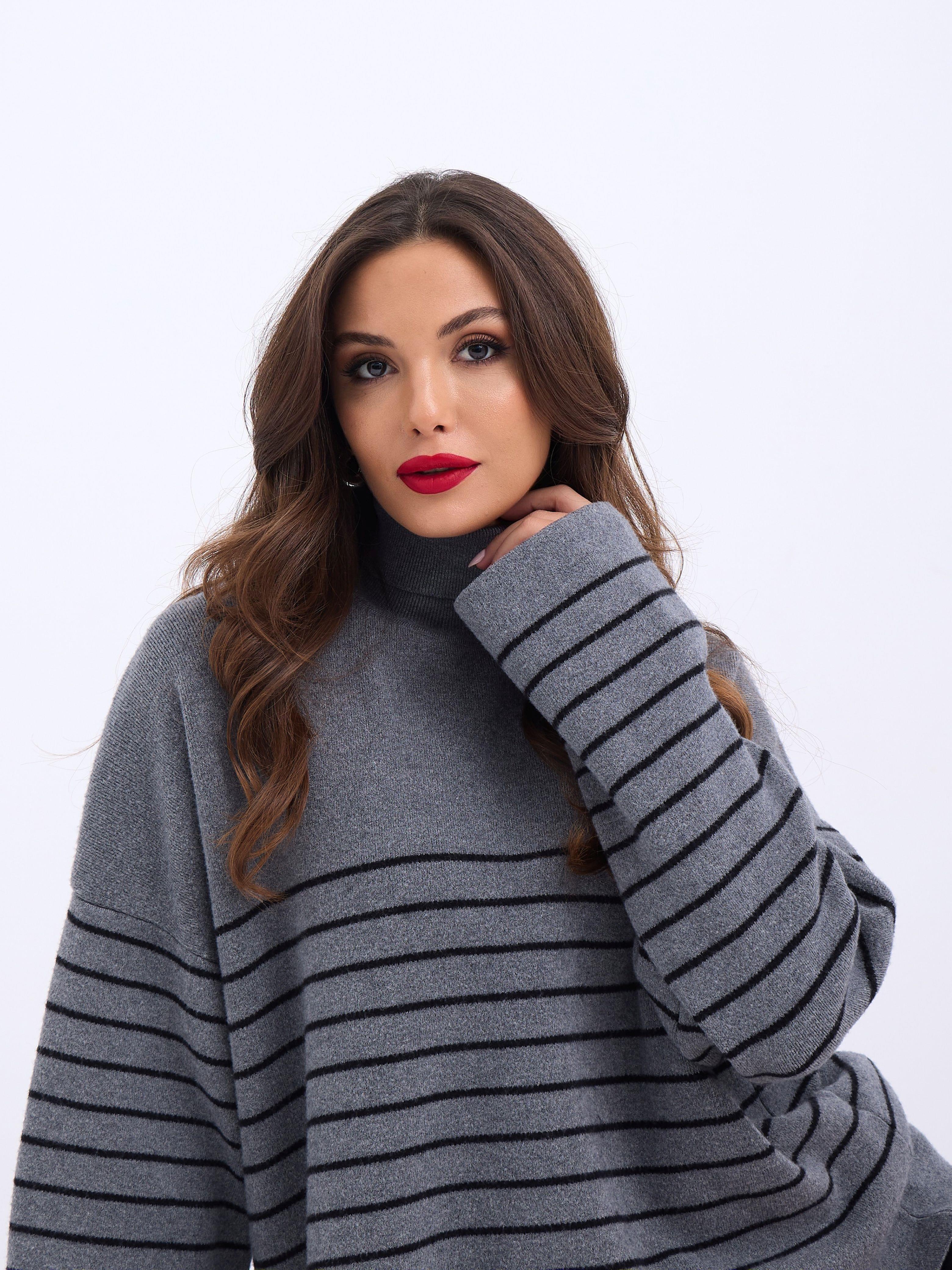 42361 TRİKO BALIKÇI YAKA ÇİZGİLİ SALAŞ-GRİ-SİYAH