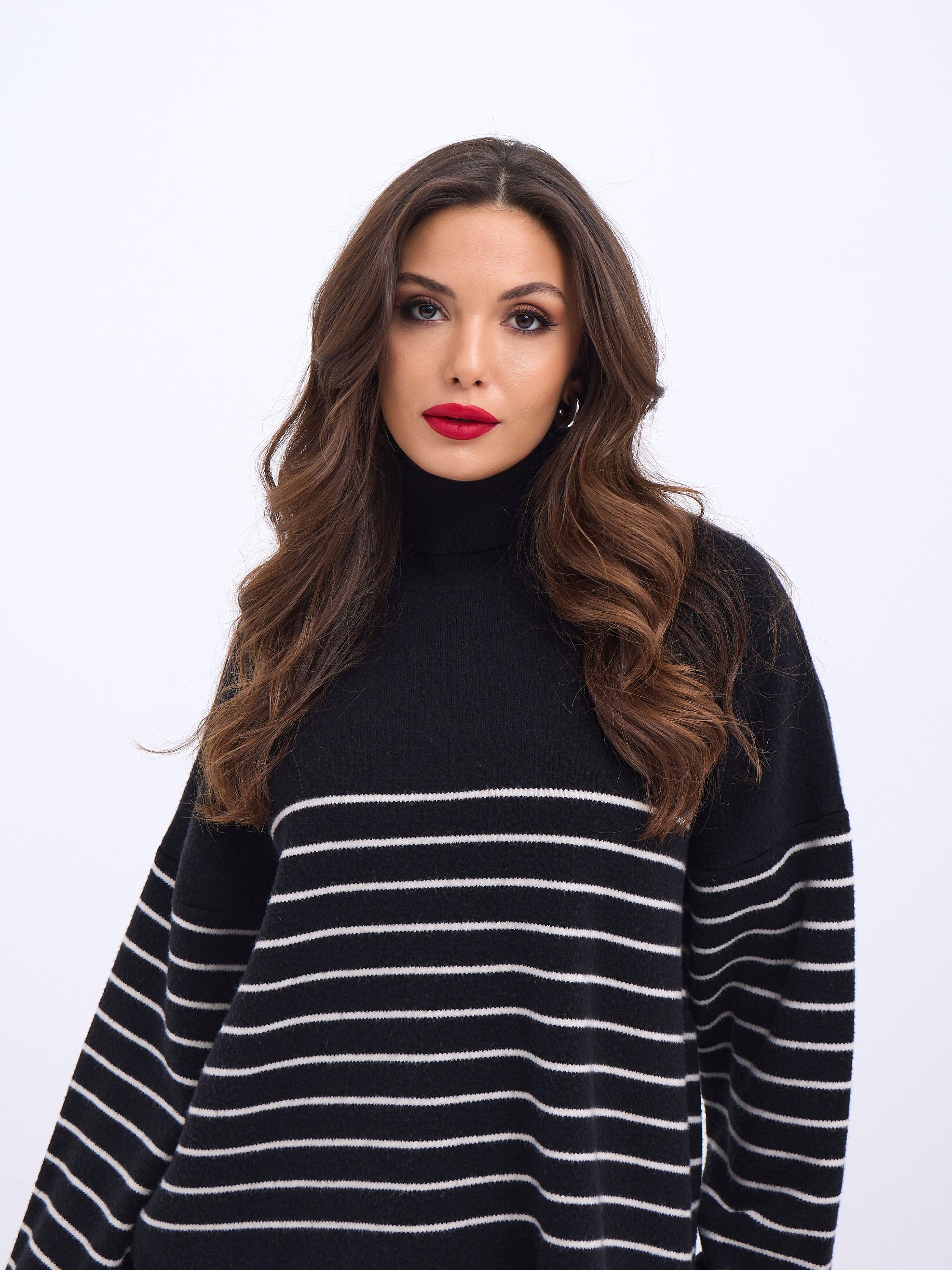 42361 TRİKO BALIKÇI YAKA ÇİZGİLİ SALAŞ-SİYAH-EKRU