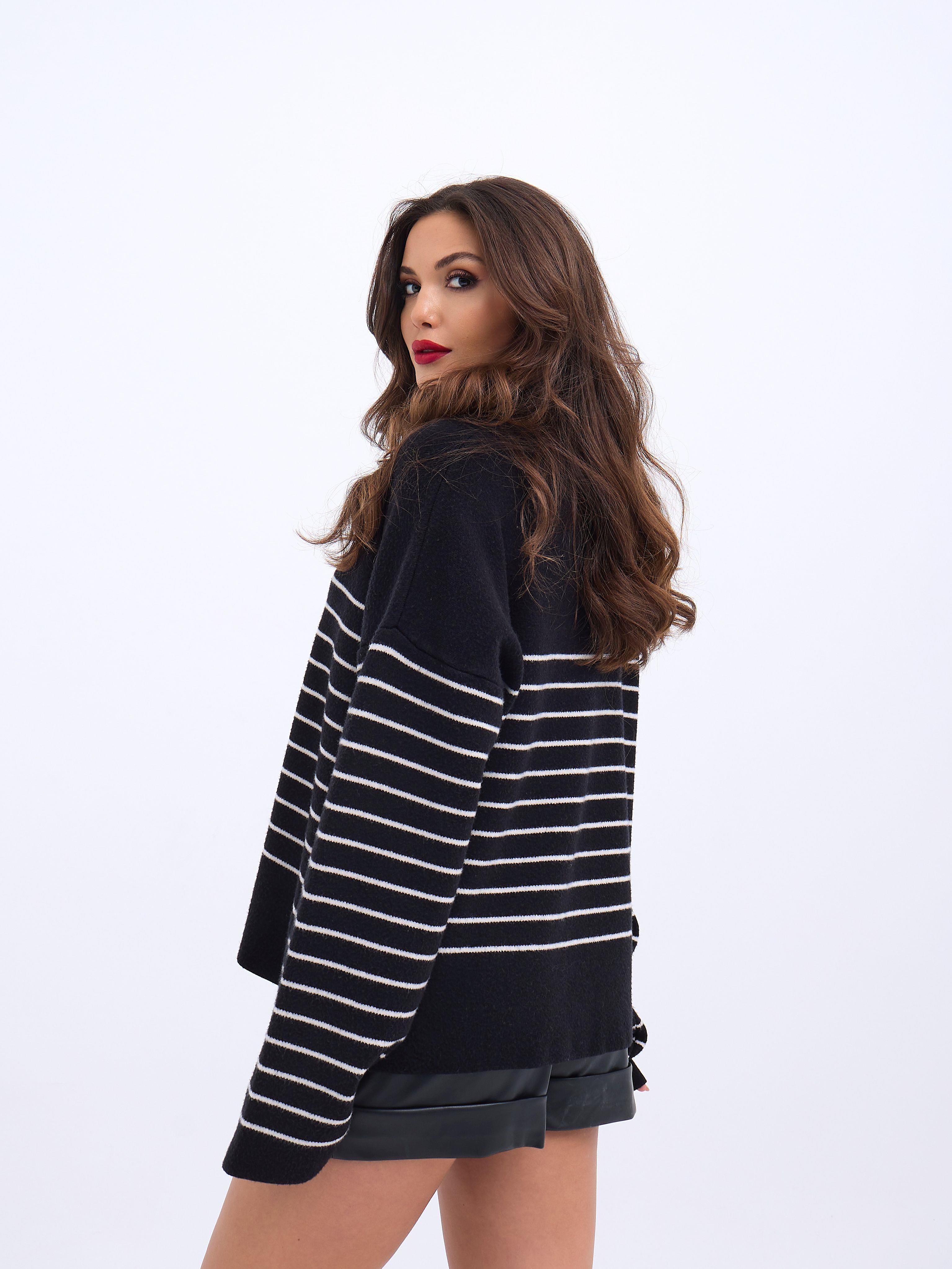 42361 TRİKO BALIKÇI YAKA ÇİZGİLİ SALAŞ-SİYAH-EKRU