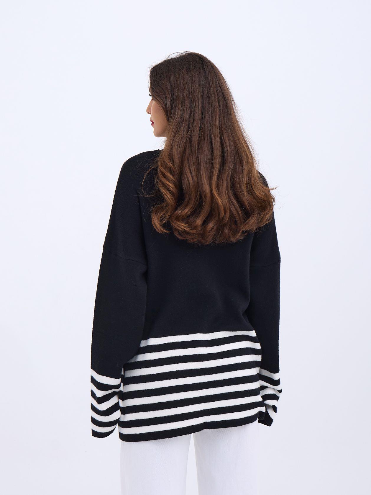 42381 TRİKO ÇİZGİLİ KAZAK-SİYAH-EKRU