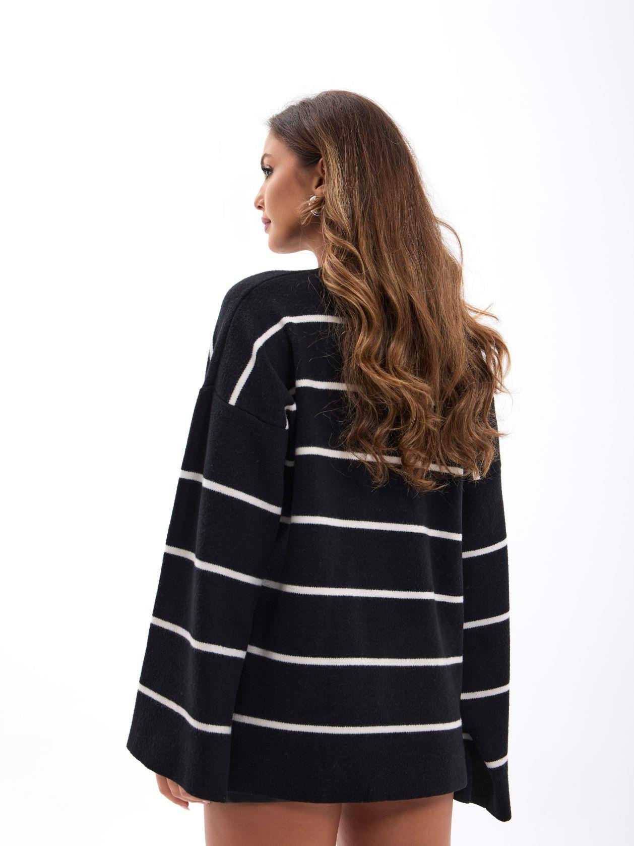 42401 TRİKO ÇİZGİLİ SALAŞ KAZAK-SİYAH-EKRU