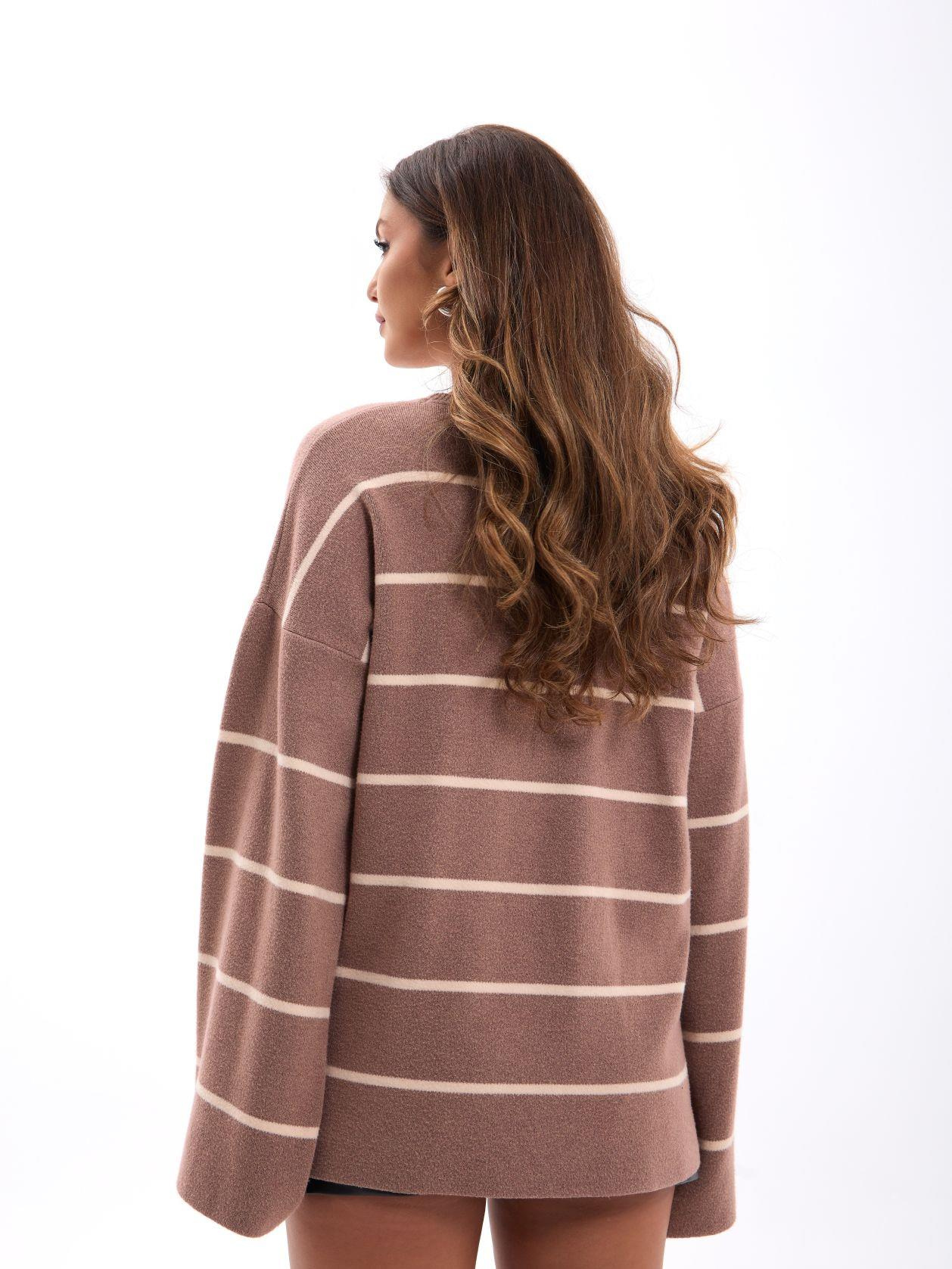 42401 TRİKO ÇİZGİLİ SALAŞ KAZAK-VİZON-KREM