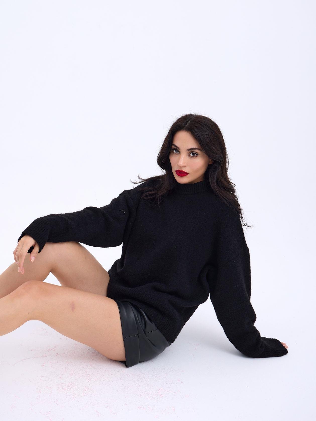 43031 TRİKO YARIM BALIKÇI KISA KAZAK-SİYAH