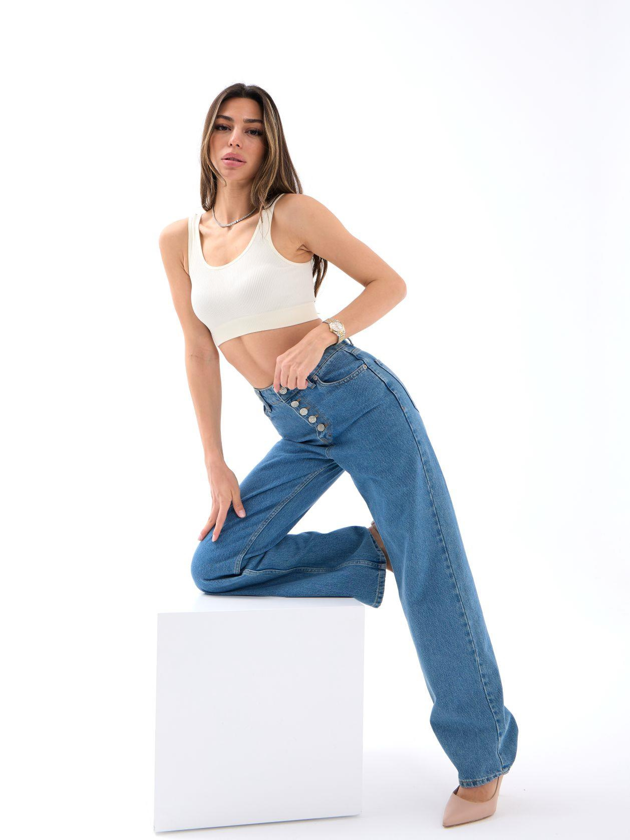 5171 DENİM BUTTONED WIDE KEG-MAVİ