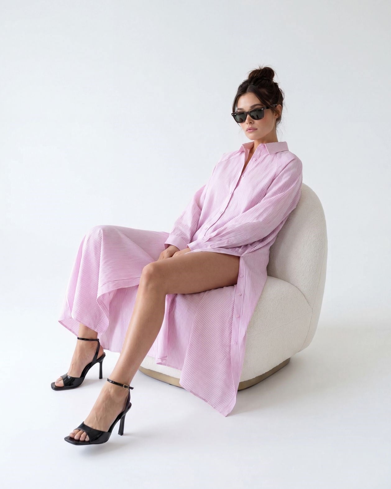 5857 ELBİSE-PEMBE ÇİZGİLİ