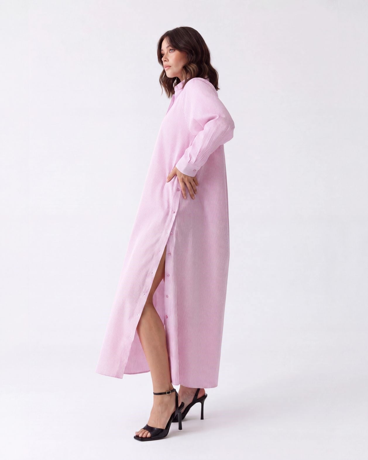 5857 ELBİSE-PEMBE ÇİZGİLİ