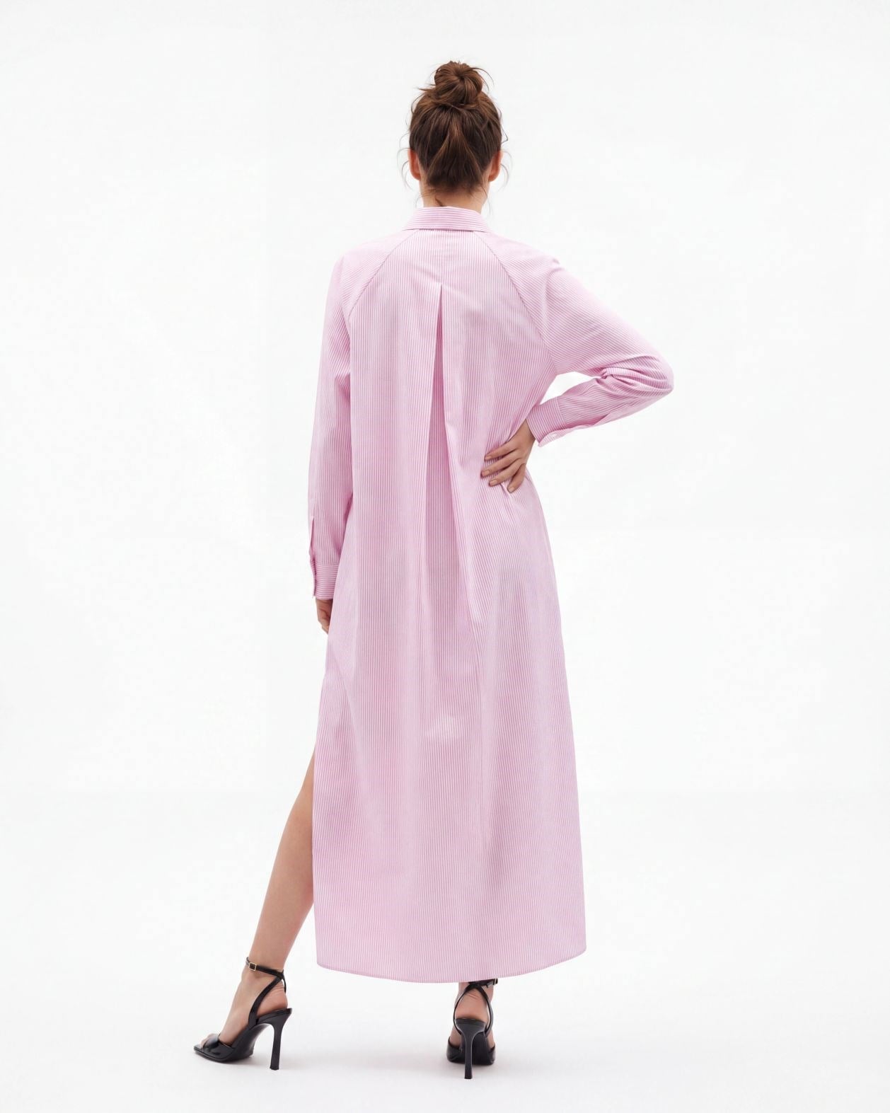 5857 ELBİSE-PEMBE ÇİZGİLİ