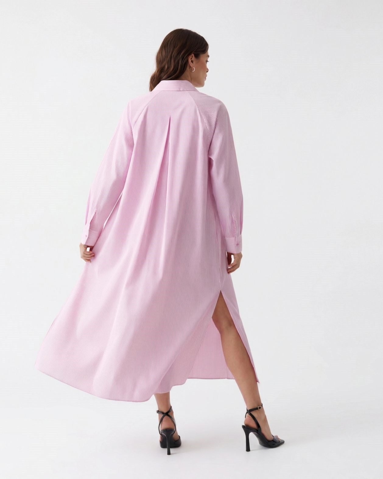 5857 ELBİSE-PEMBE ÇİZGİLİ