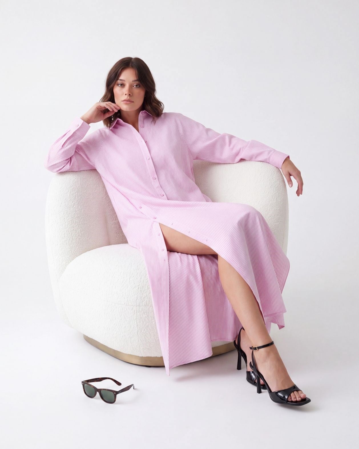 5857 ELBİSE-PEMBE ÇİZGİLİ