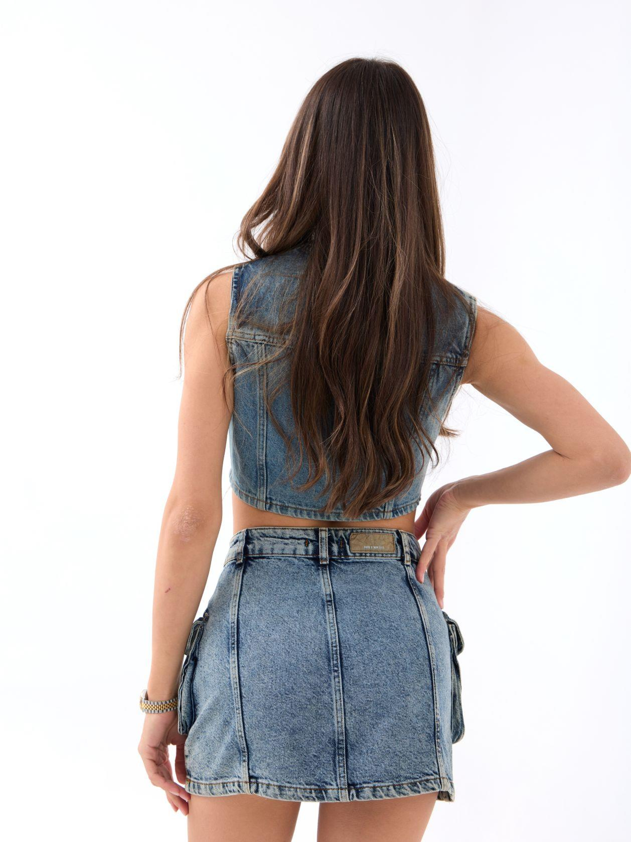 6458 DENİM LOW WAIST SKIRT-MAVİ