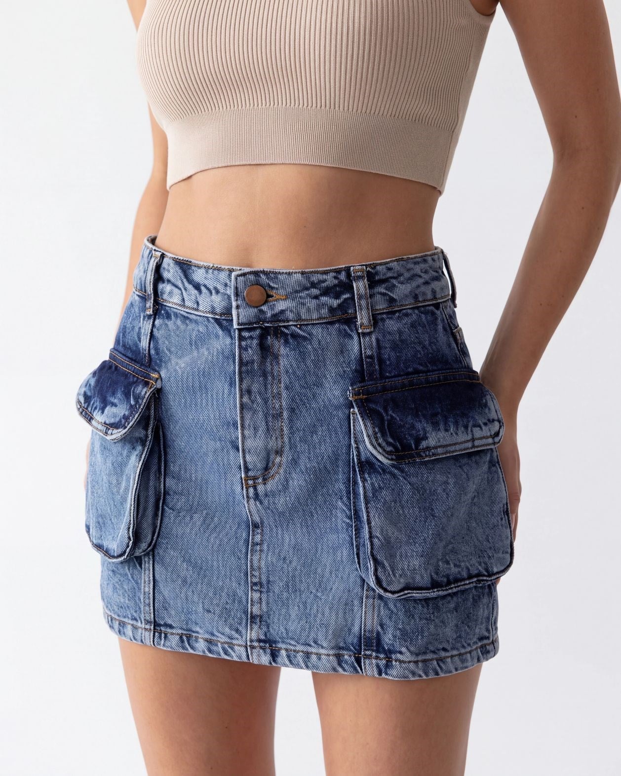 6458 DENİM LOW WAIST SKIRT-MAVİ