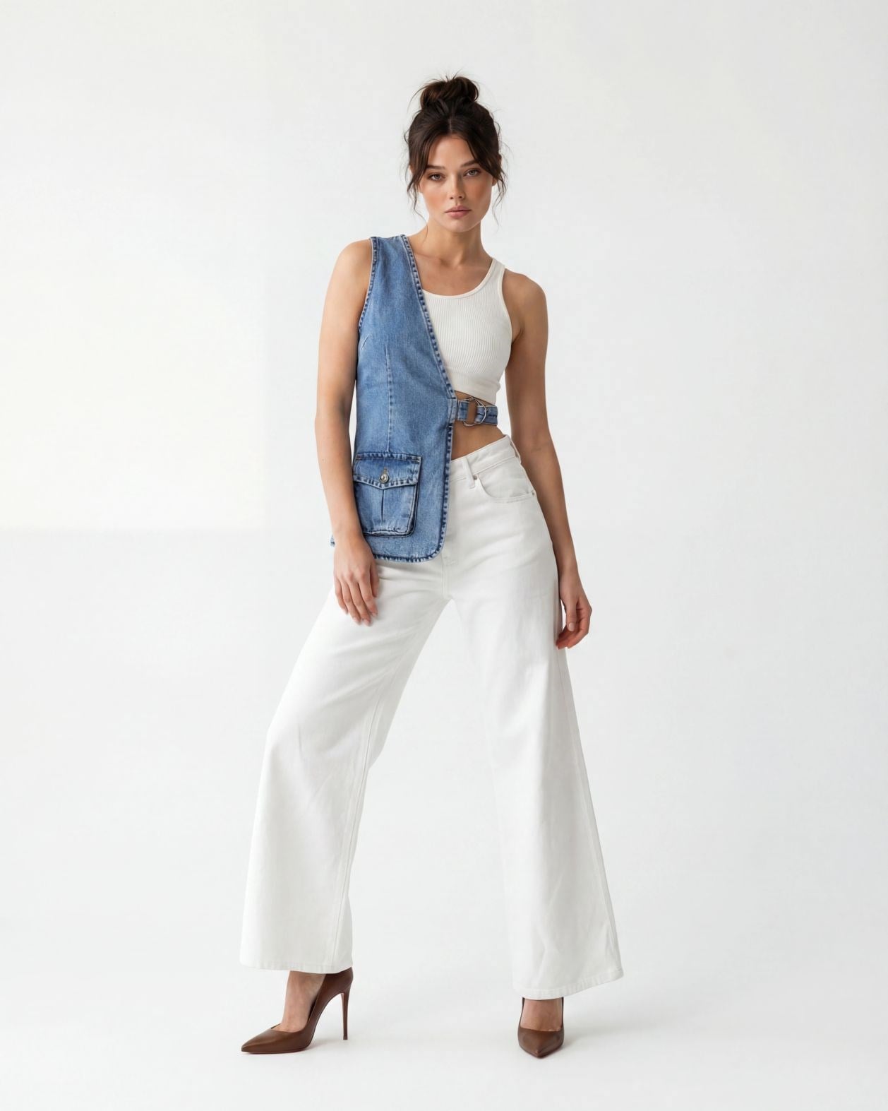 6838 ASYMMETRIC DENIM VEST-MAVİ
