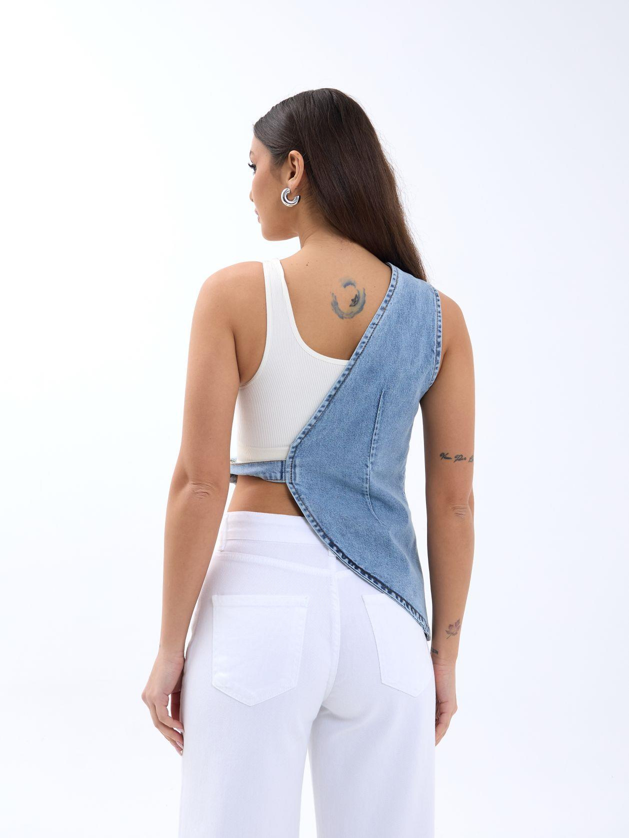 6838 ASYMMETRIC DENIM VEST-MAVİ