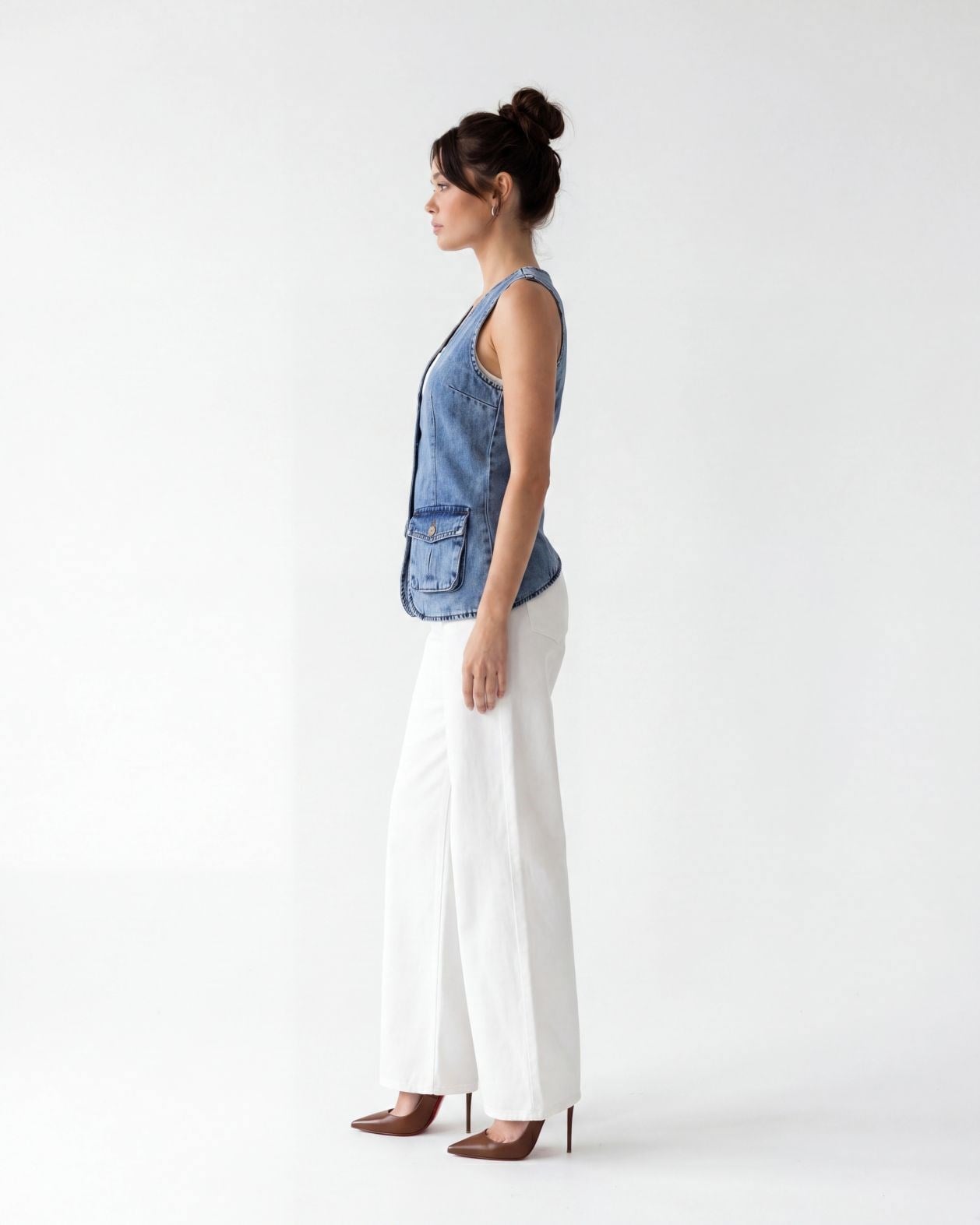 6838 ASYMMETRIC DENIM VEST-MAVİ