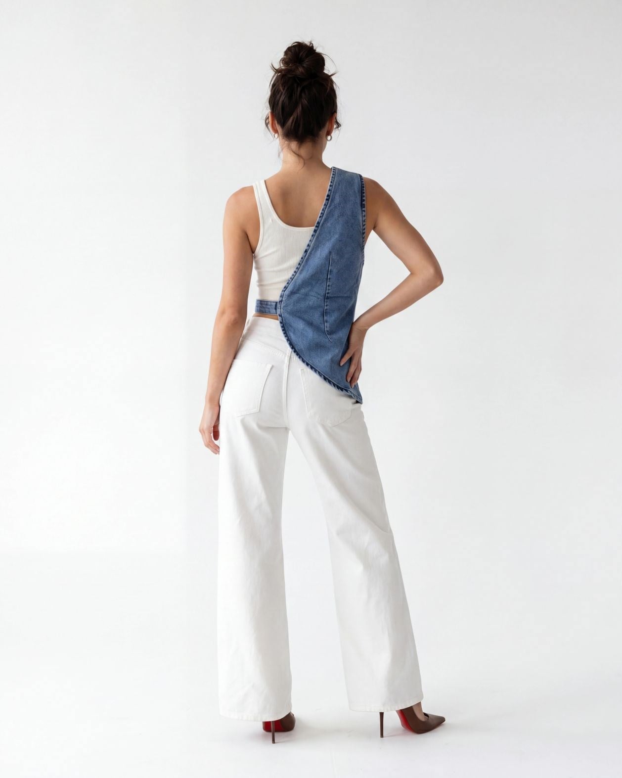 6838 ASYMMETRIC DENIM VEST-MAVİ
