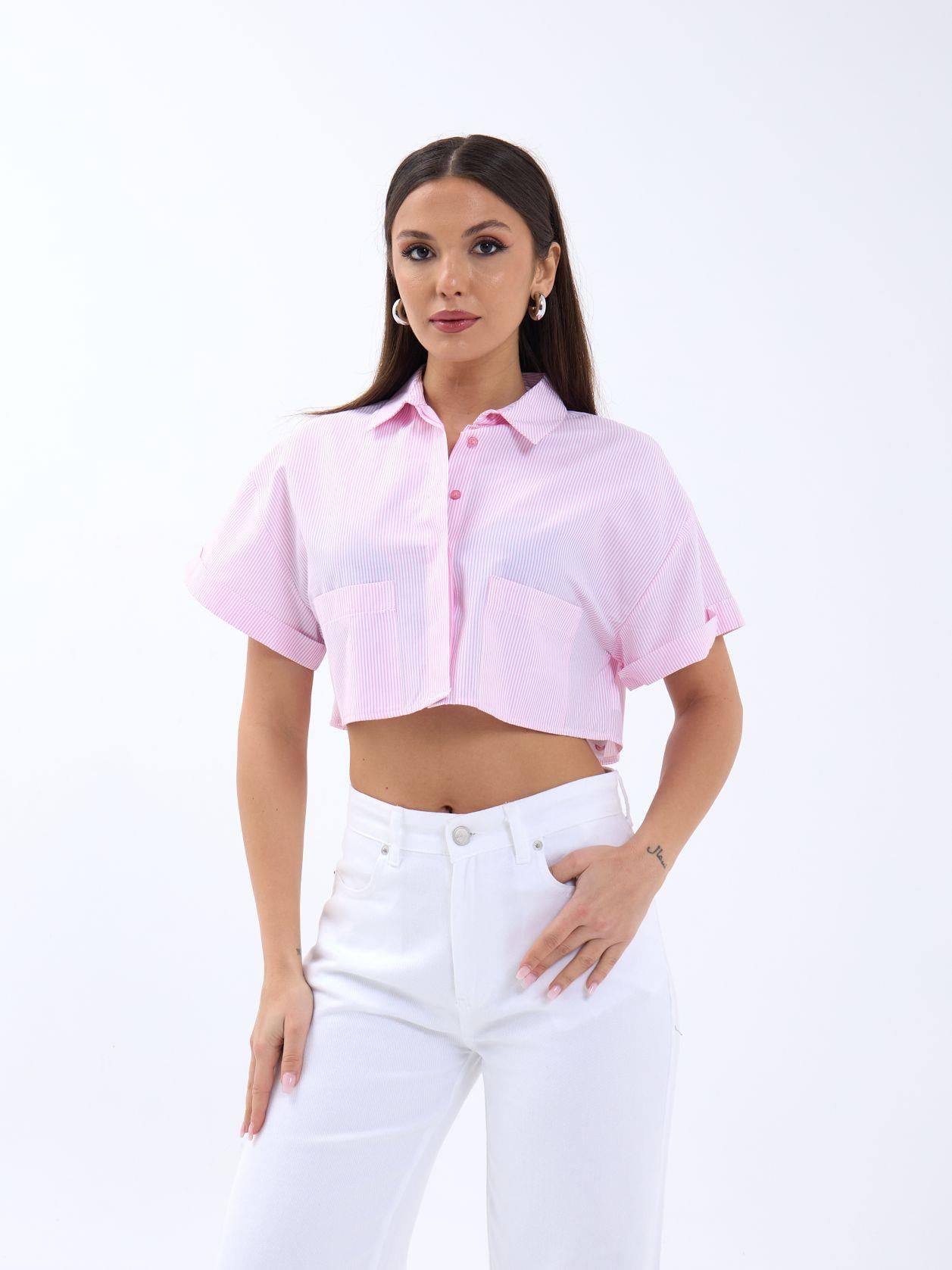 6882 BLUZ-PEMBE ÇİZGİLİ