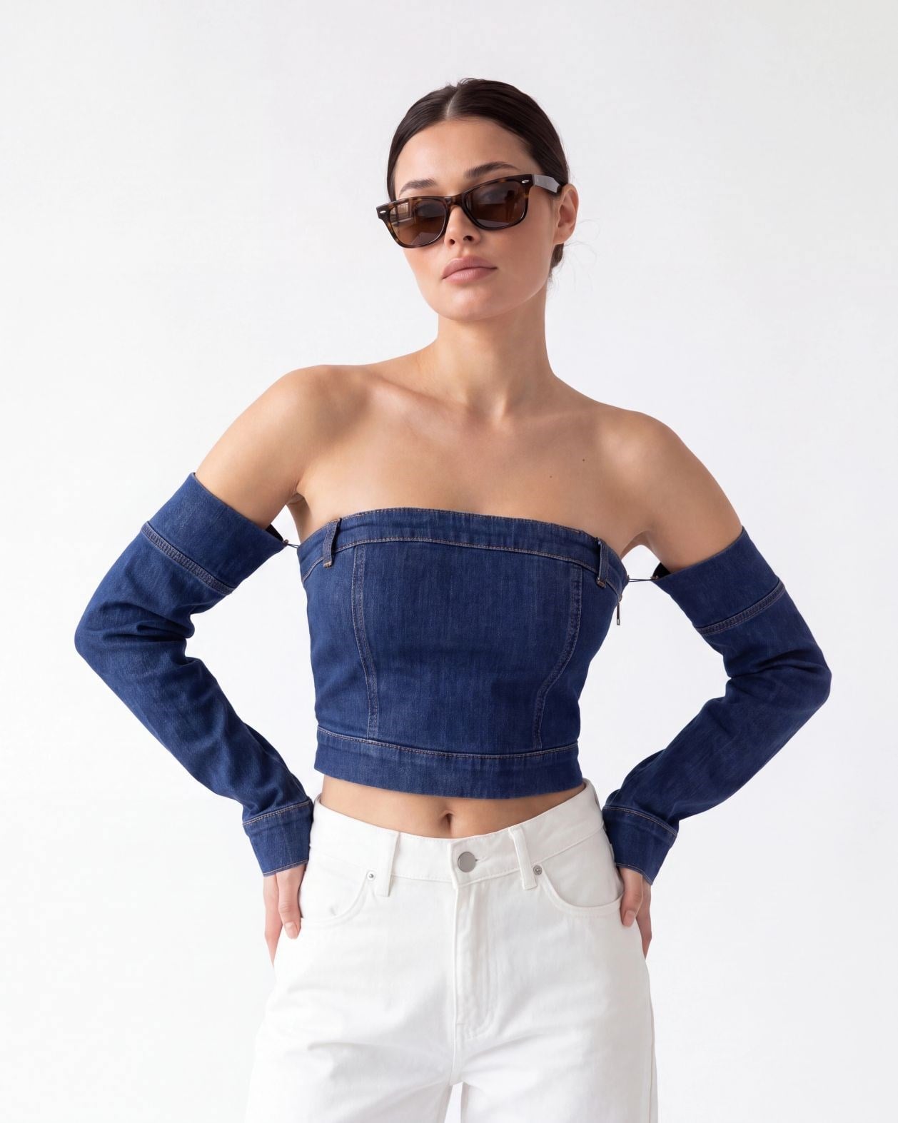7357 KOT CROP-MAVİ