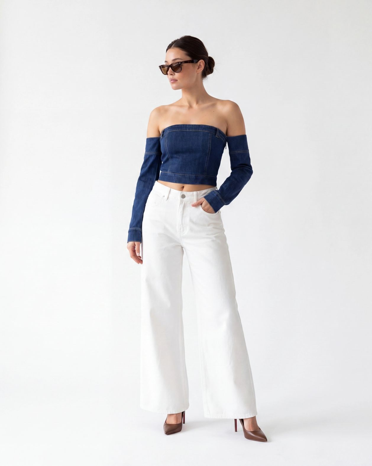 7357 KOT CROP-MAVİ