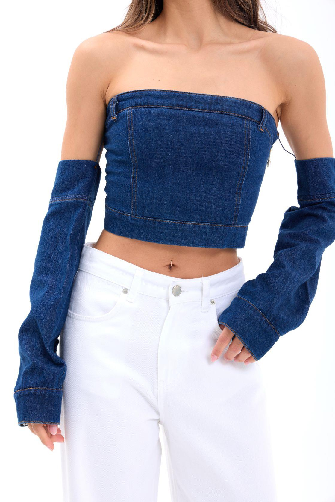 7357 KOT CROP-MAVİ