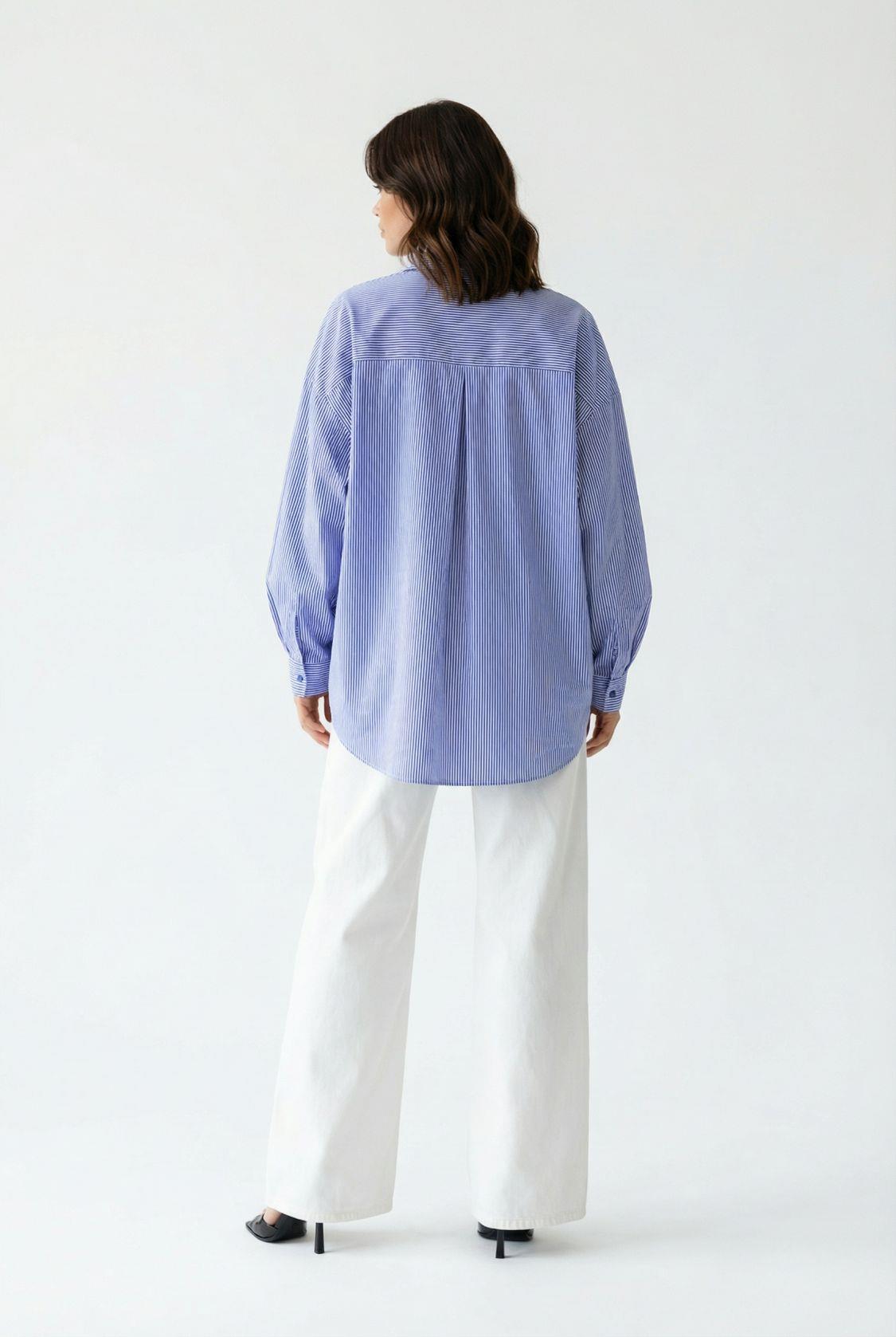 7554 GÖMLEK-MAVİ BEYAZ ÇİZGİLİ