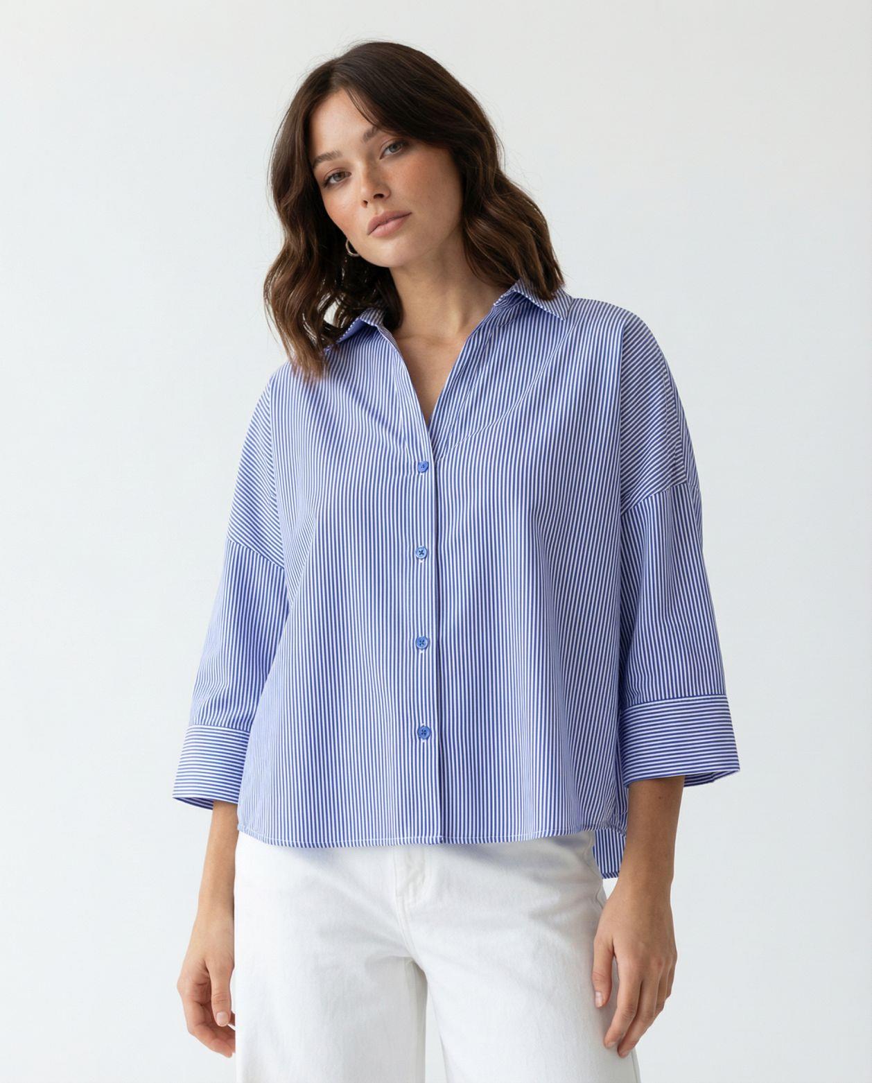 7556 GÖMLEK-MAVİ BEYAZ ÇİZGİLİ