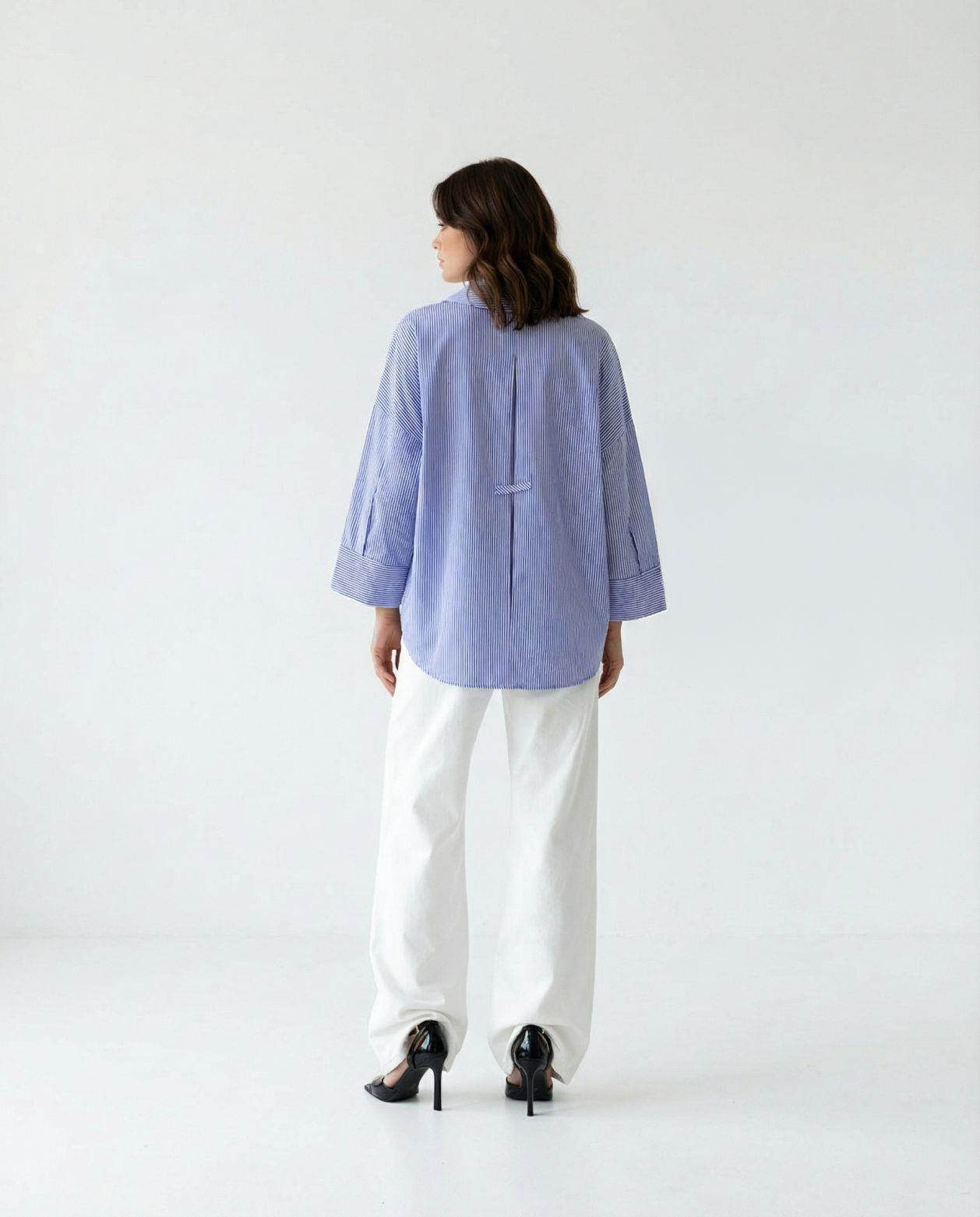 7556 GÖMLEK-MAVİ BEYAZ ÇİZGİLİ