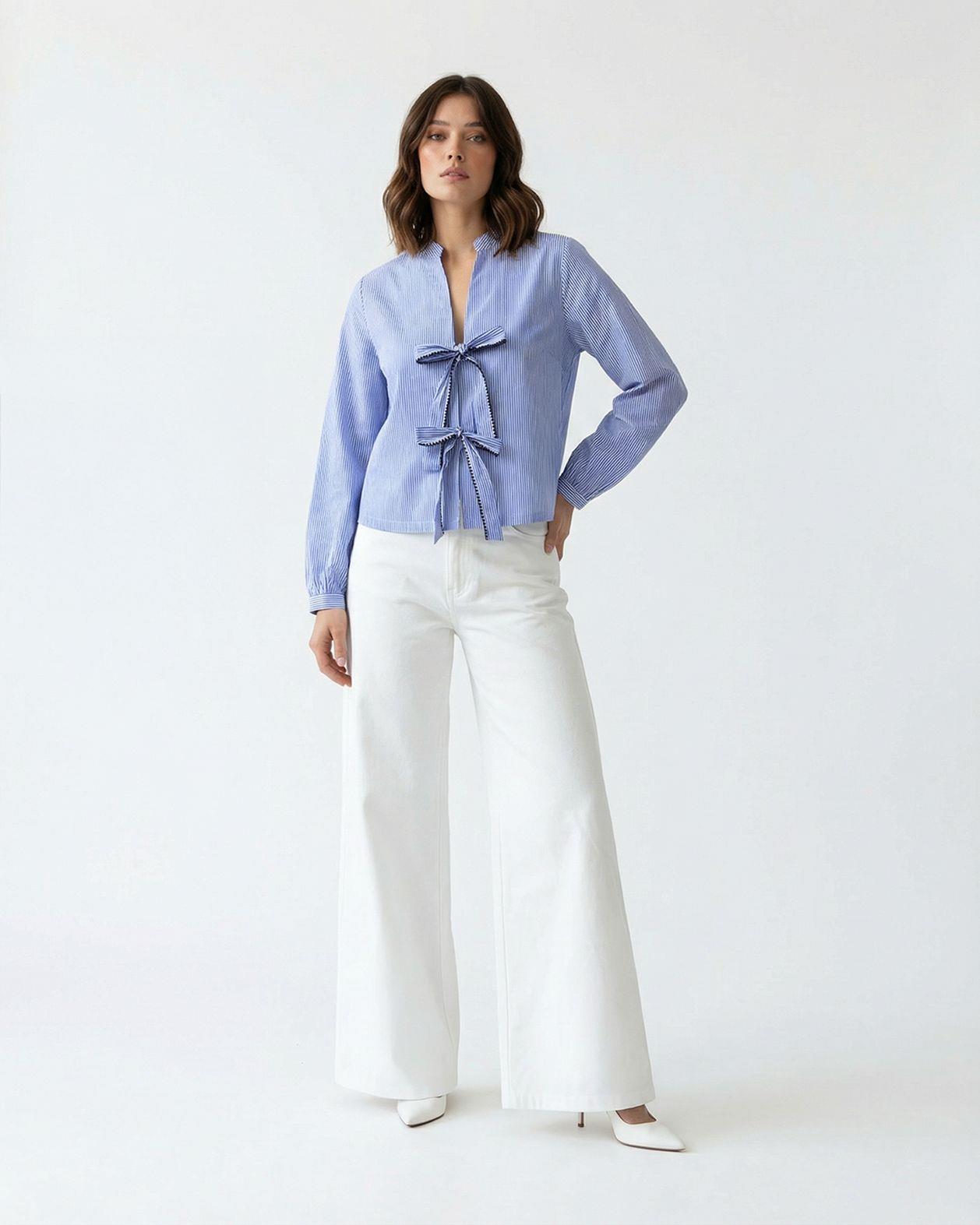 7560 GÖMLEK-MAVİ BEYAZ ÇİZGİLİ