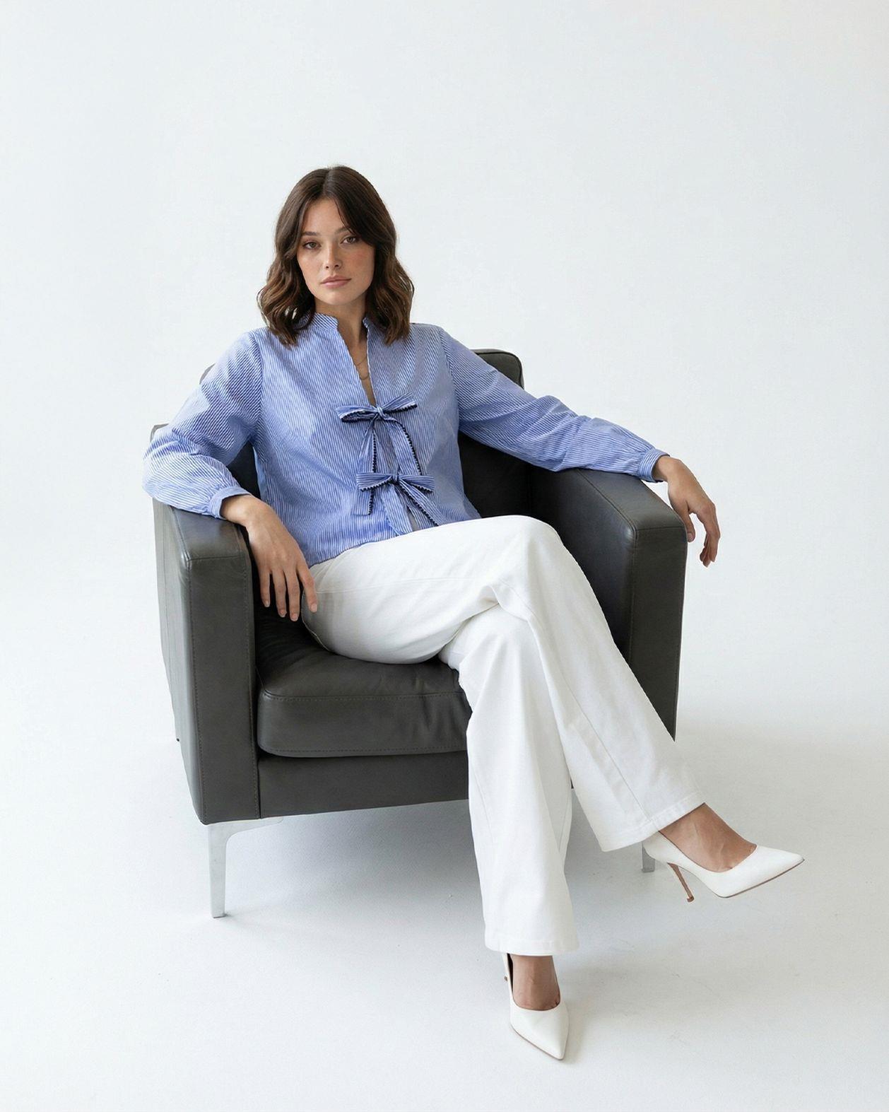 7560 GÖMLEK-MAVİ BEYAZ ÇİZGİLİ