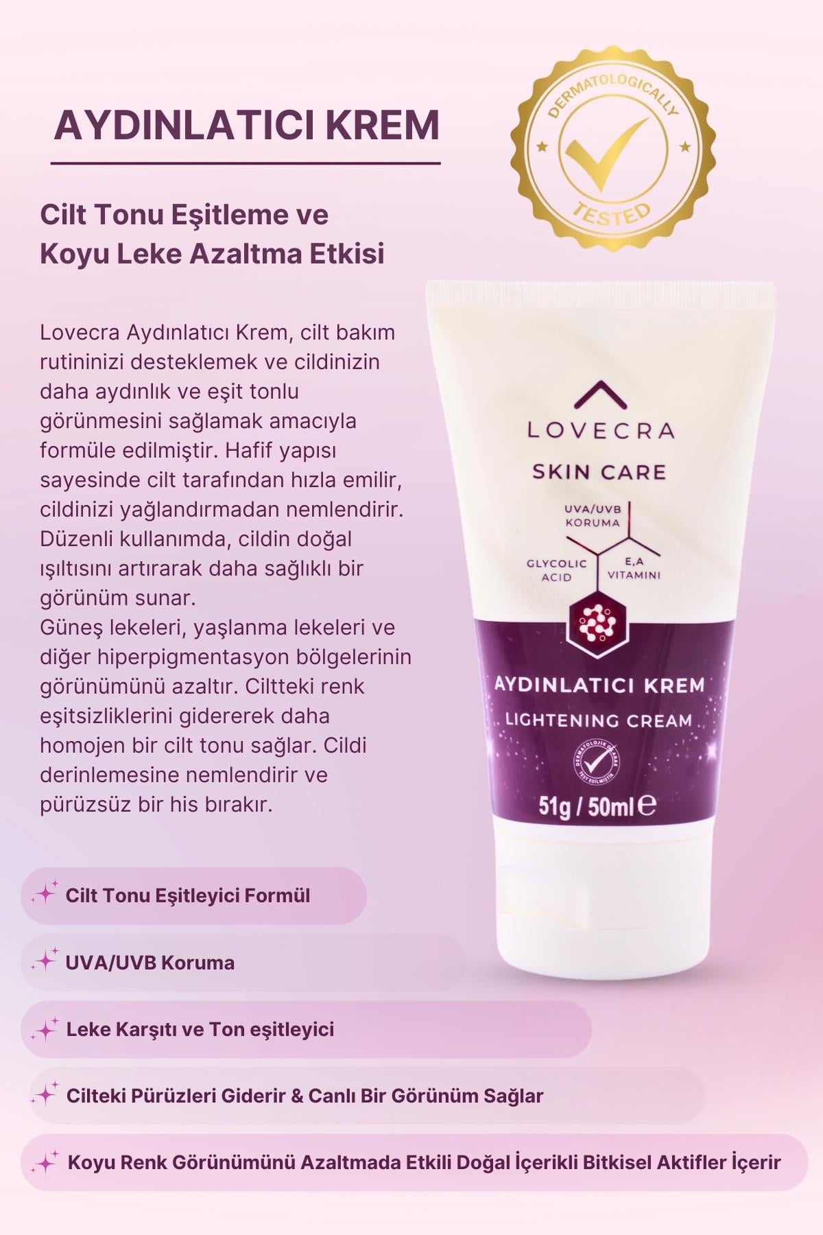 Aydınlatıcı Krem Glycolic Asit E & A Vitamini Aydınlatıcı Beyazlatıcı UVA / UVB Leke Karşıtı 50ml