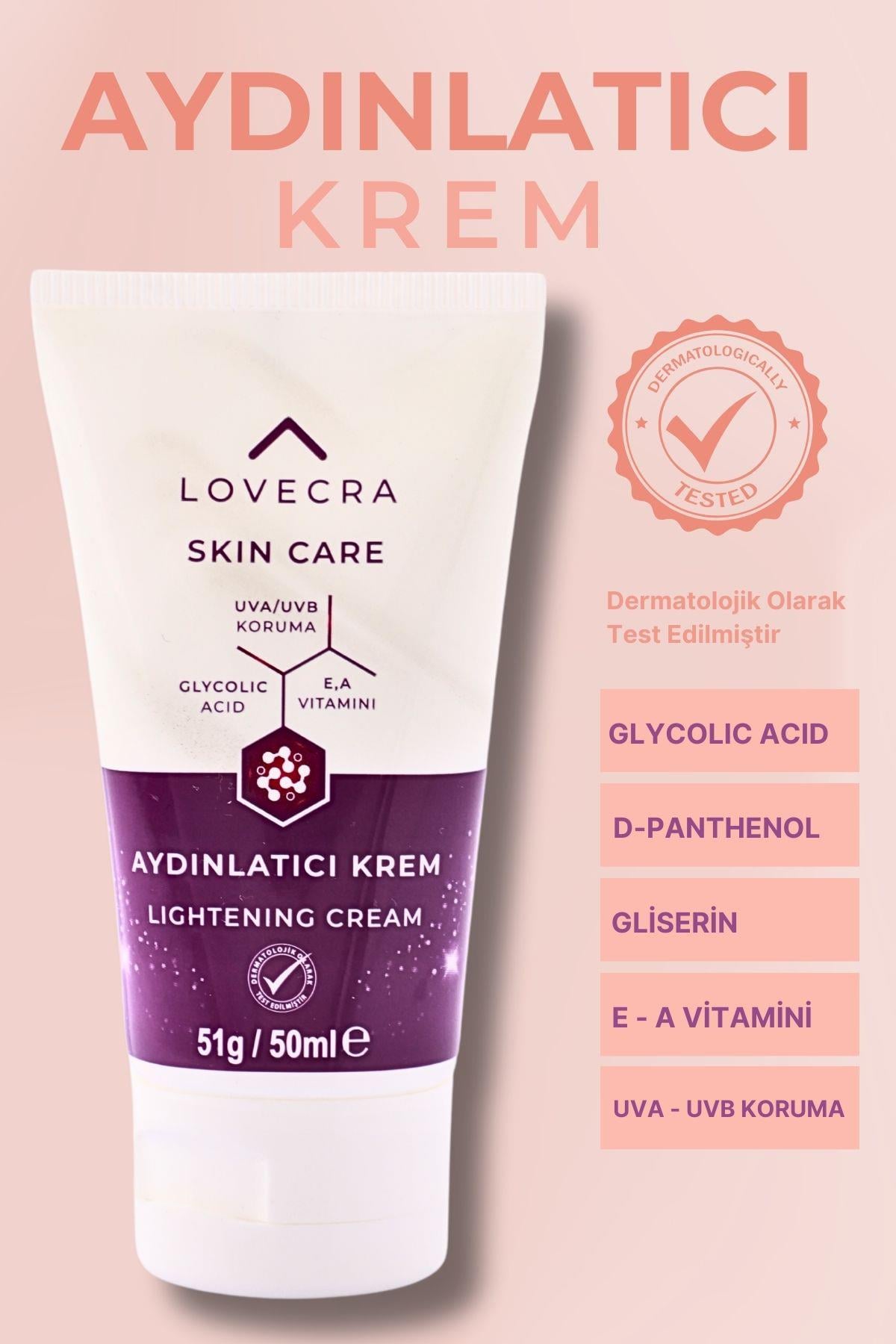 Aydınlatıcı Krem Glycolic Asit E & A Vitamini Aydınlatıcı Beyazlatıcı UVA / UVB Leke Karşıtı 50ml