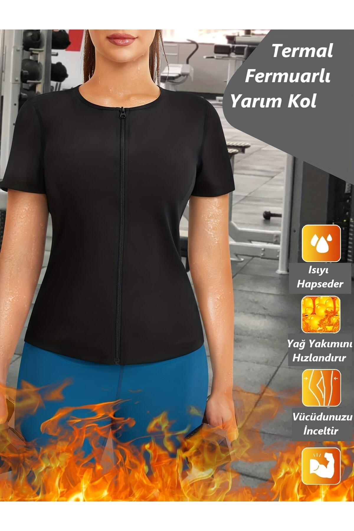 Comire Model Kadın Termal Zayıflamanıza Yağ Yakımına Yardımcı Fermuarlı Korse Etkili Siyah Renk